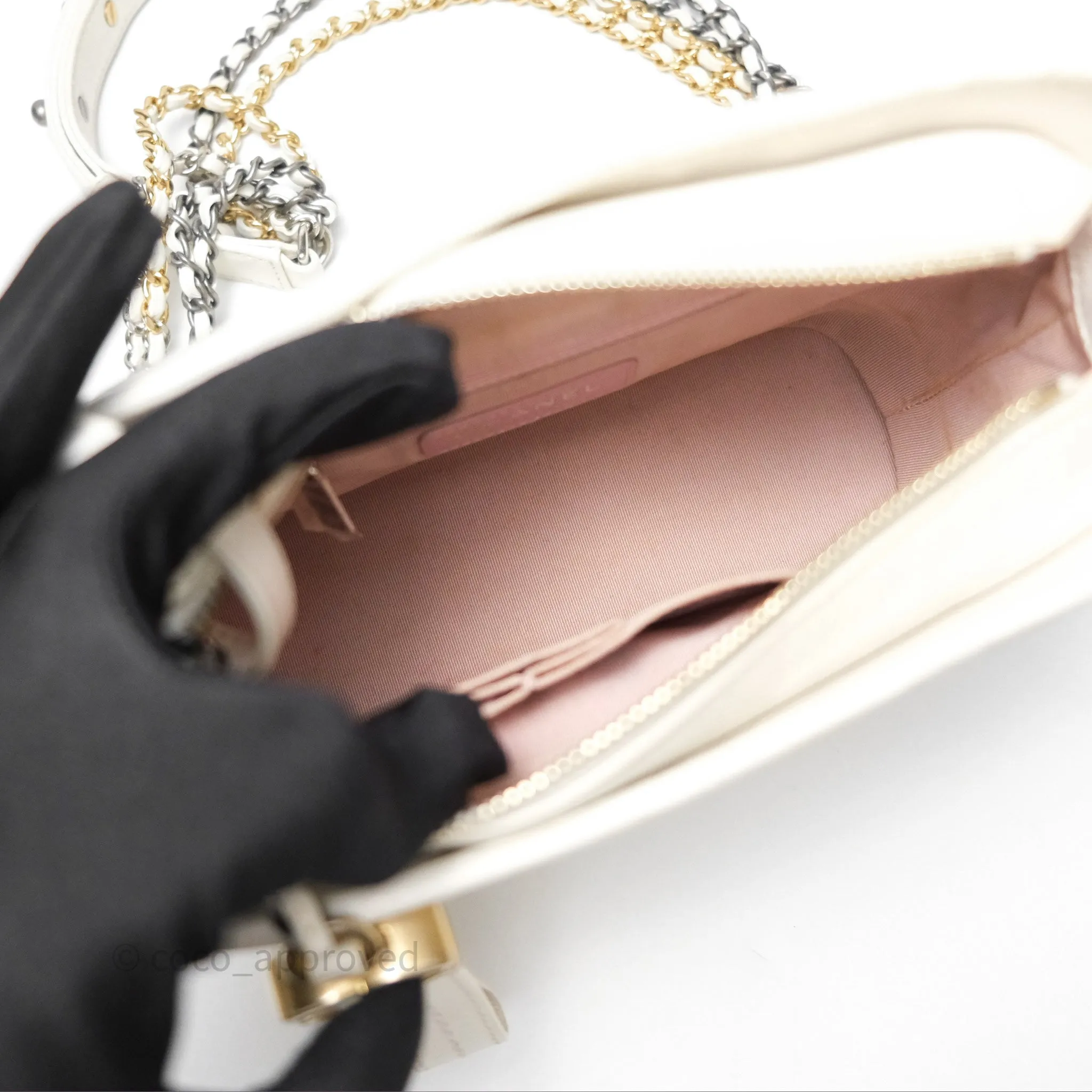 Chanel Small Gabrielle Hobo White Patent Goatskin Mixed Hardware