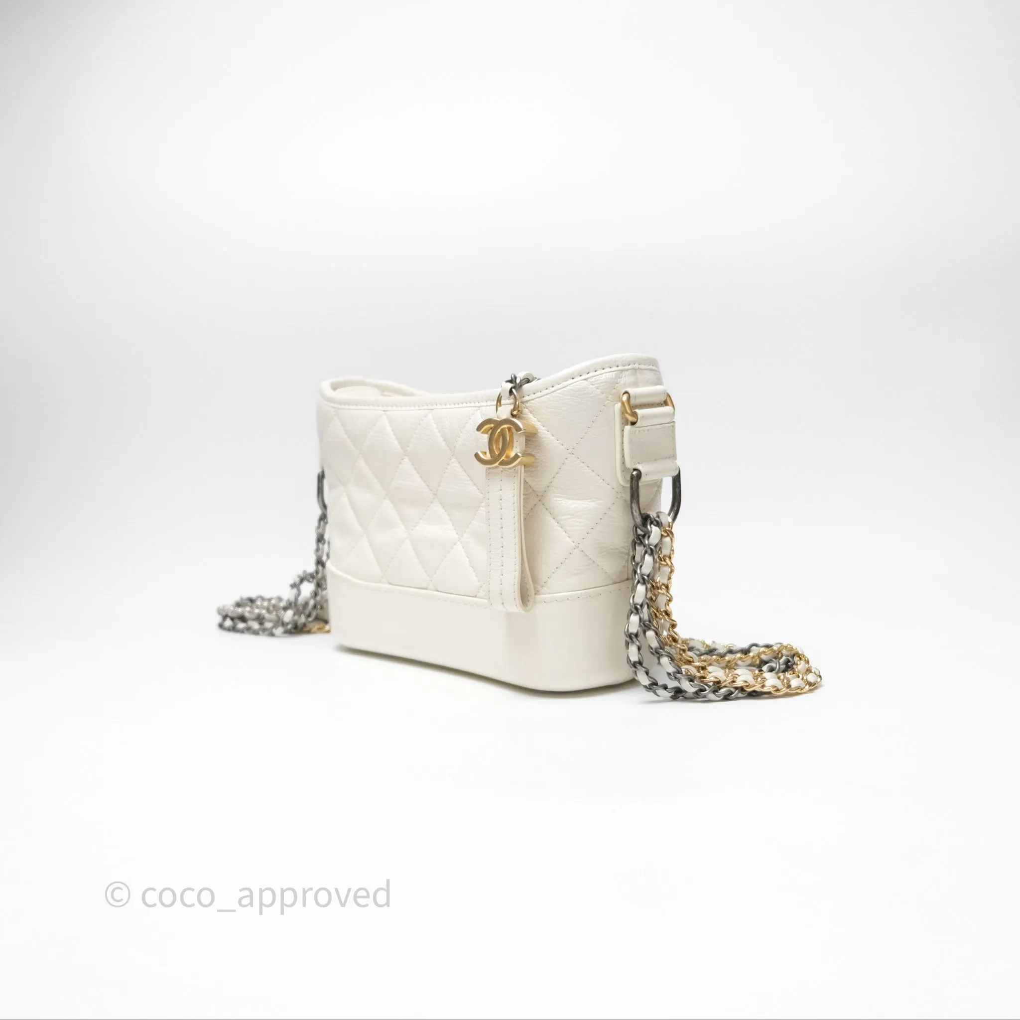 Chanel Small Gabrielle Hobo White Patent Goatskin Mixed Hardware