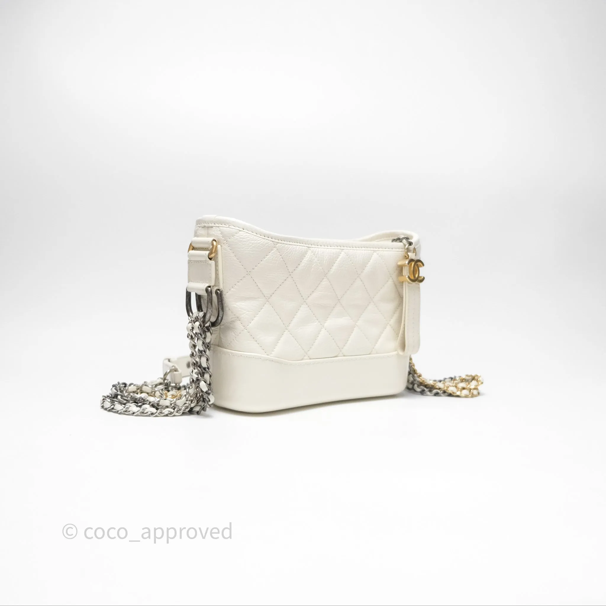 Chanel Small Gabrielle Hobo White Patent Goatskin Mixed Hardware