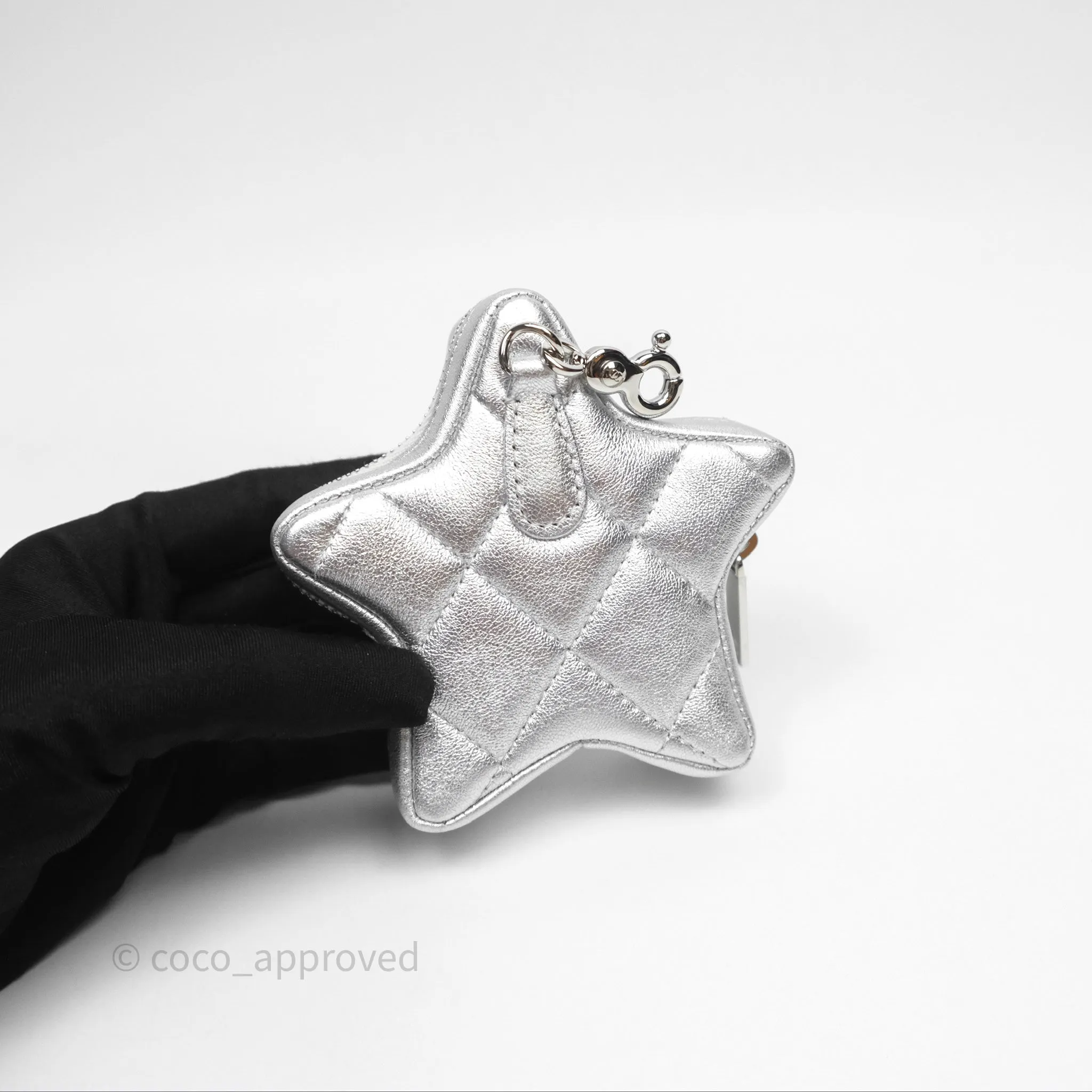 Chanel Star Coin Purse Metallic Silver Lambskin Silver Hardware