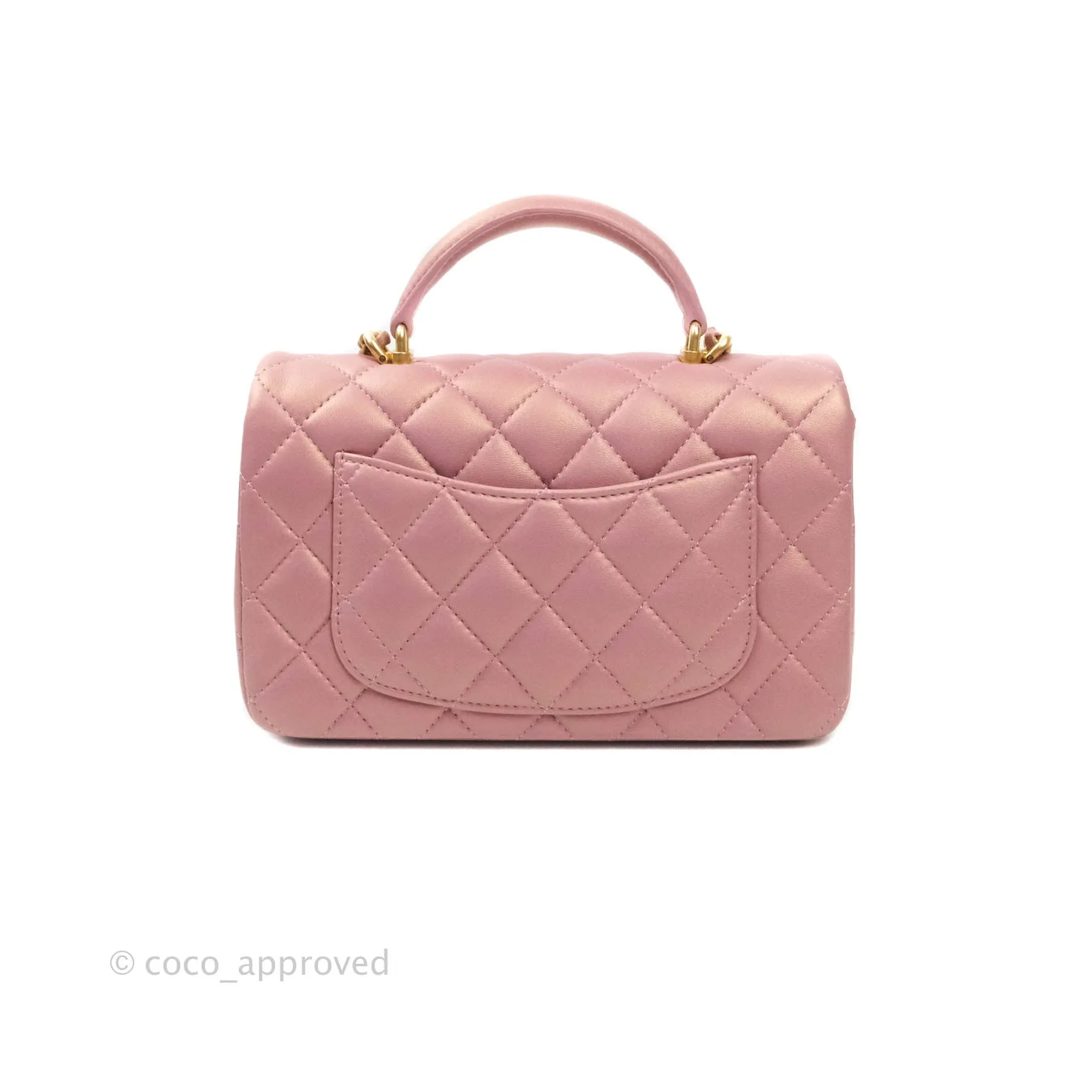 Chanel Top Handle Mini Rectangular Flap Bag Iridescent Dark Pink Lambskin Aged Gold Hardware