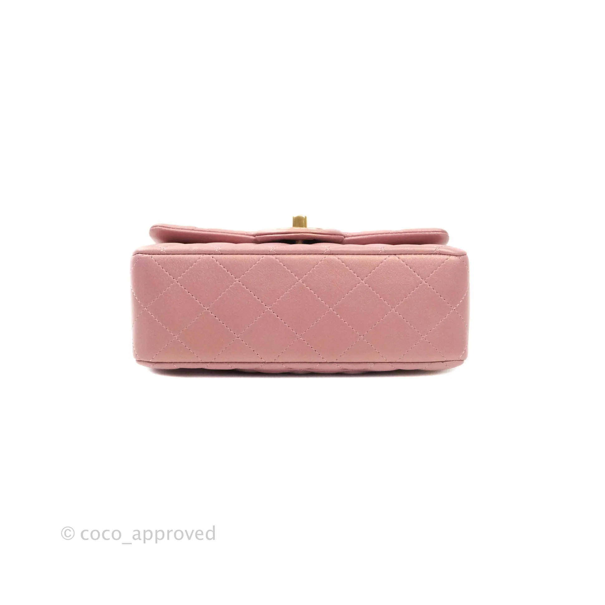 Chanel Top Handle Mini Rectangular Flap Bag Iridescent Dark Pink Lambskin Aged Gold Hardware