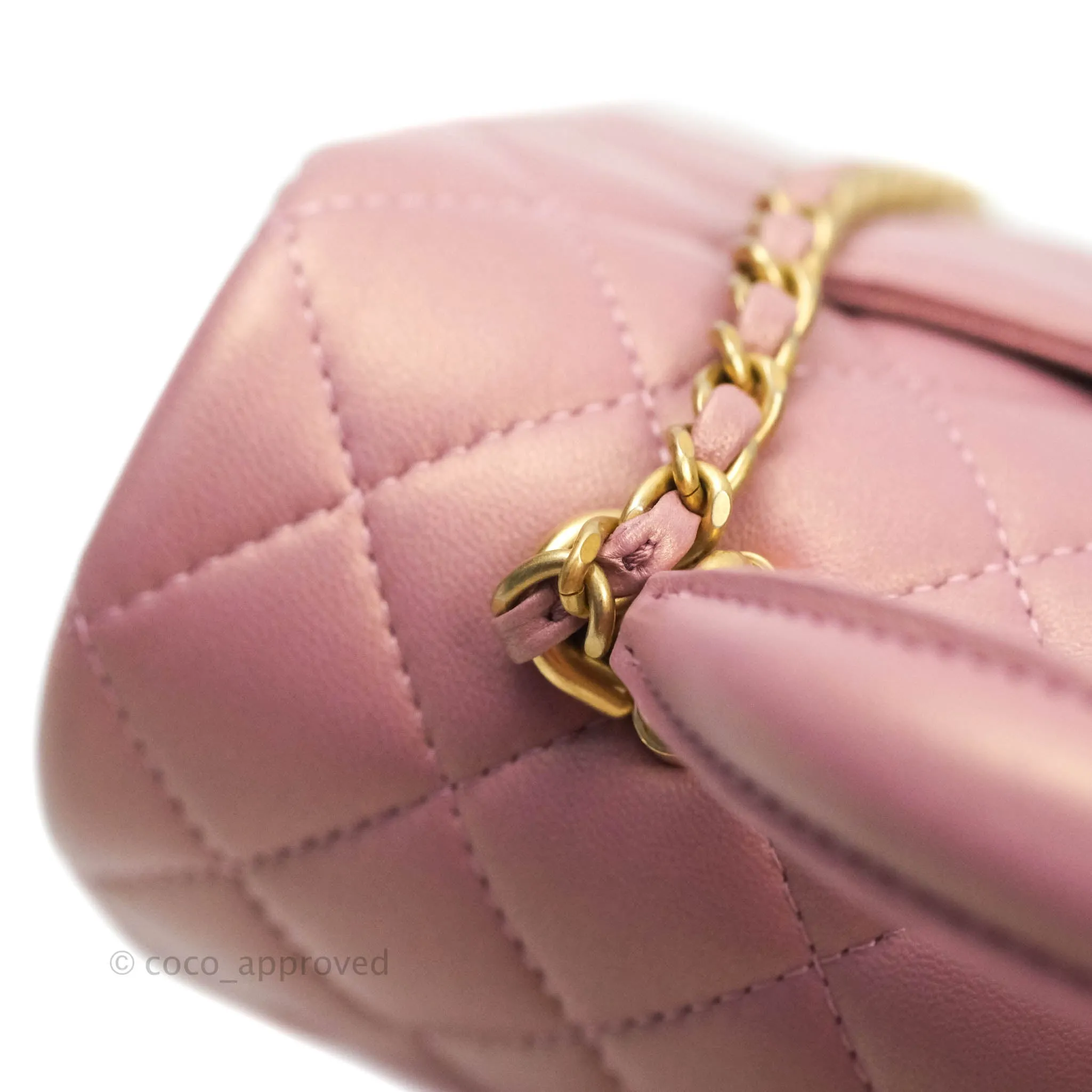 Chanel Top Handle Mini Rectangular Flap Bag Iridescent Dark Pink Lambskin Aged Gold Hardware