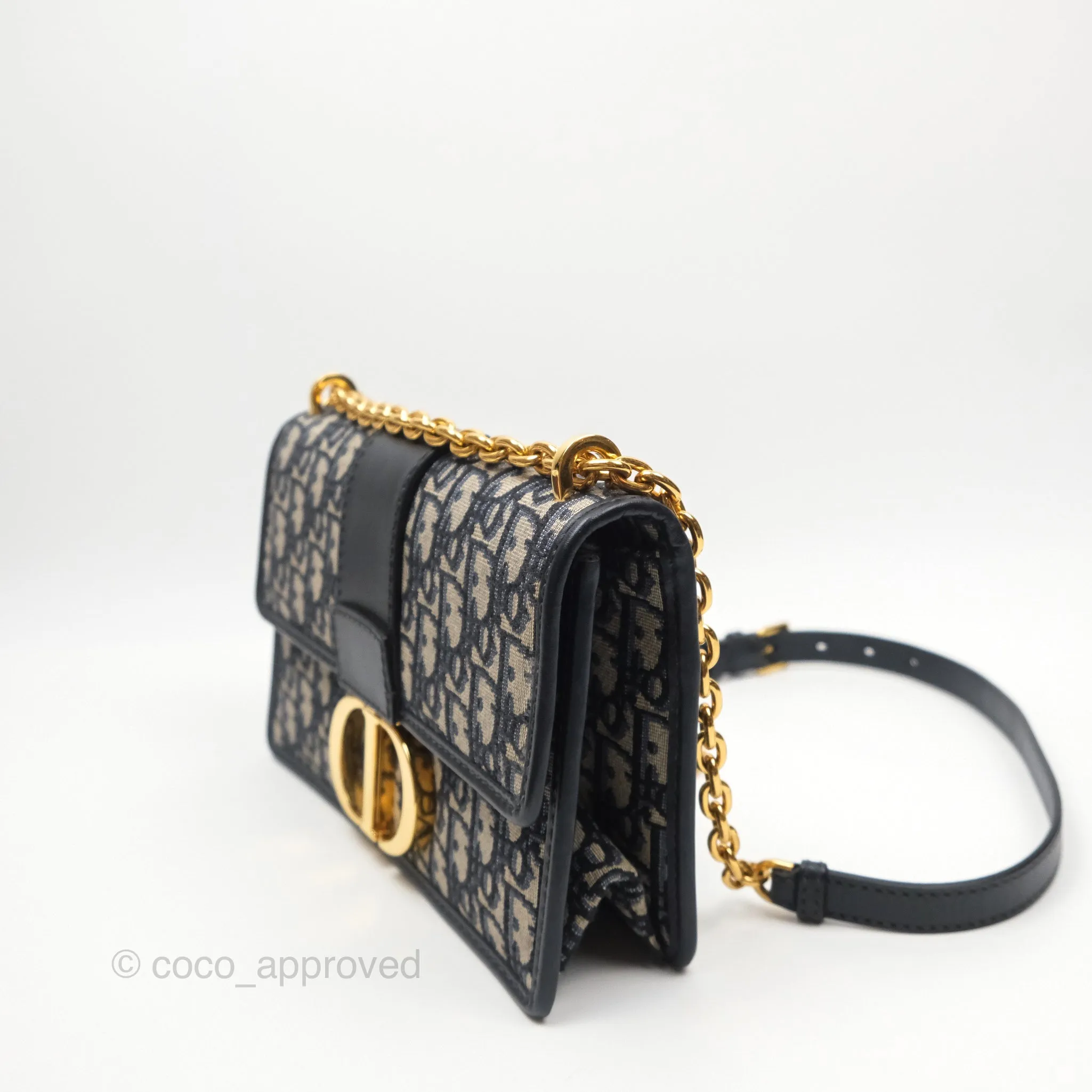 Christian Dior 30 Montaigne with Chain Blue Dior Oblique Jacquard