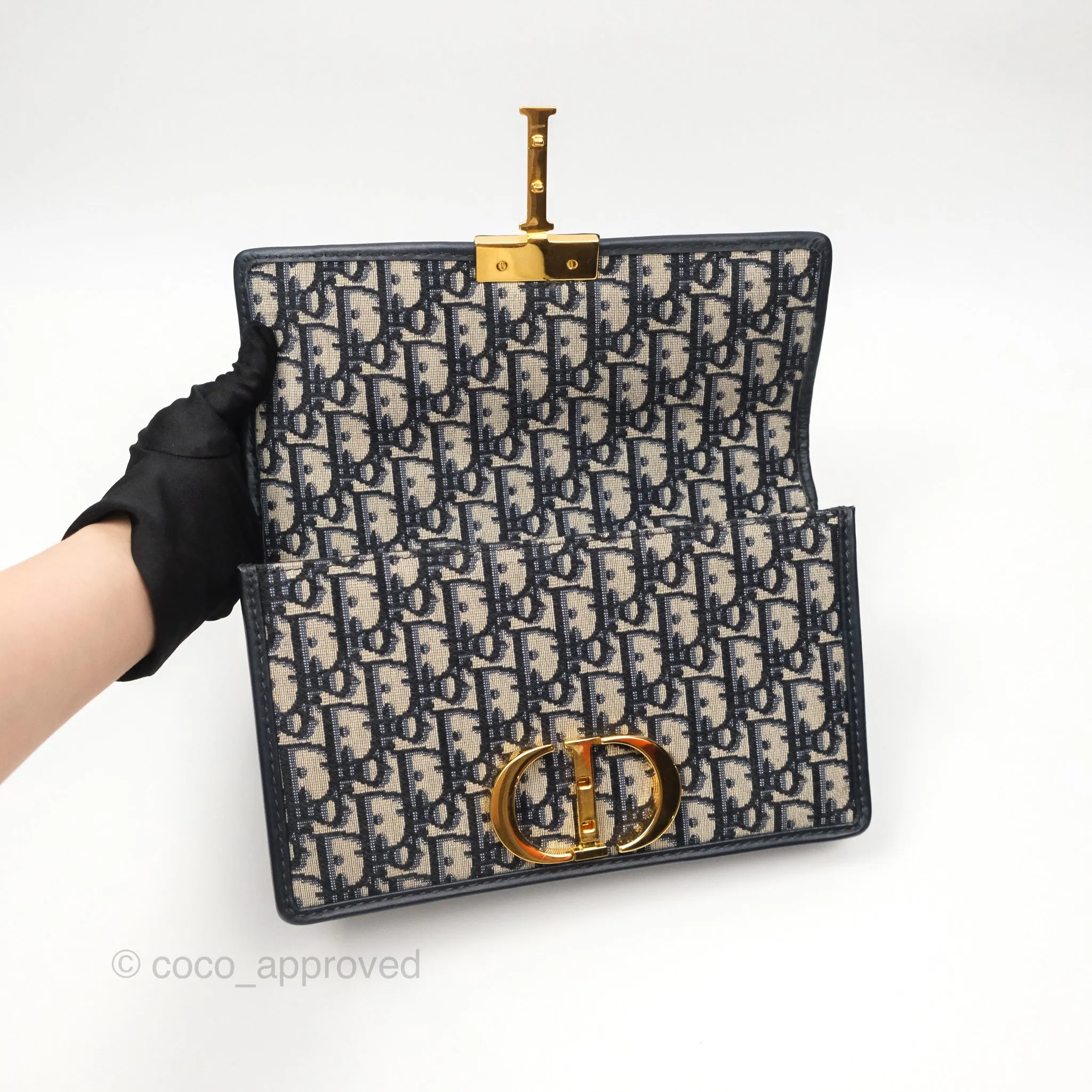 Christian Dior 30 Montaigne with Chain Blue Dior Oblique Jacquard