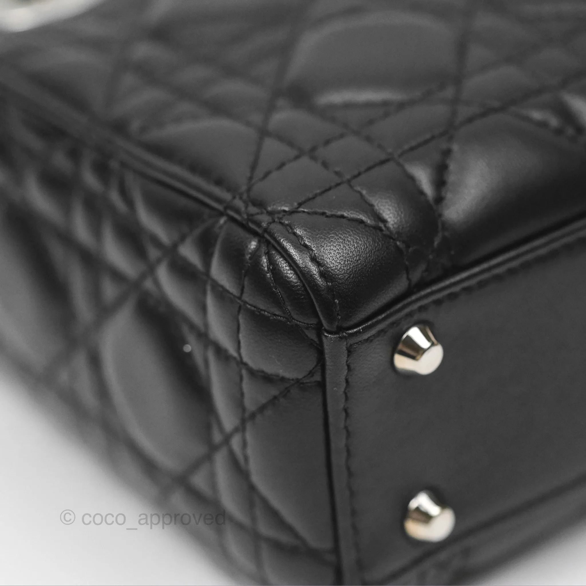 Christian Dior Cannage Mini Lady Dior Black Silver Hardware