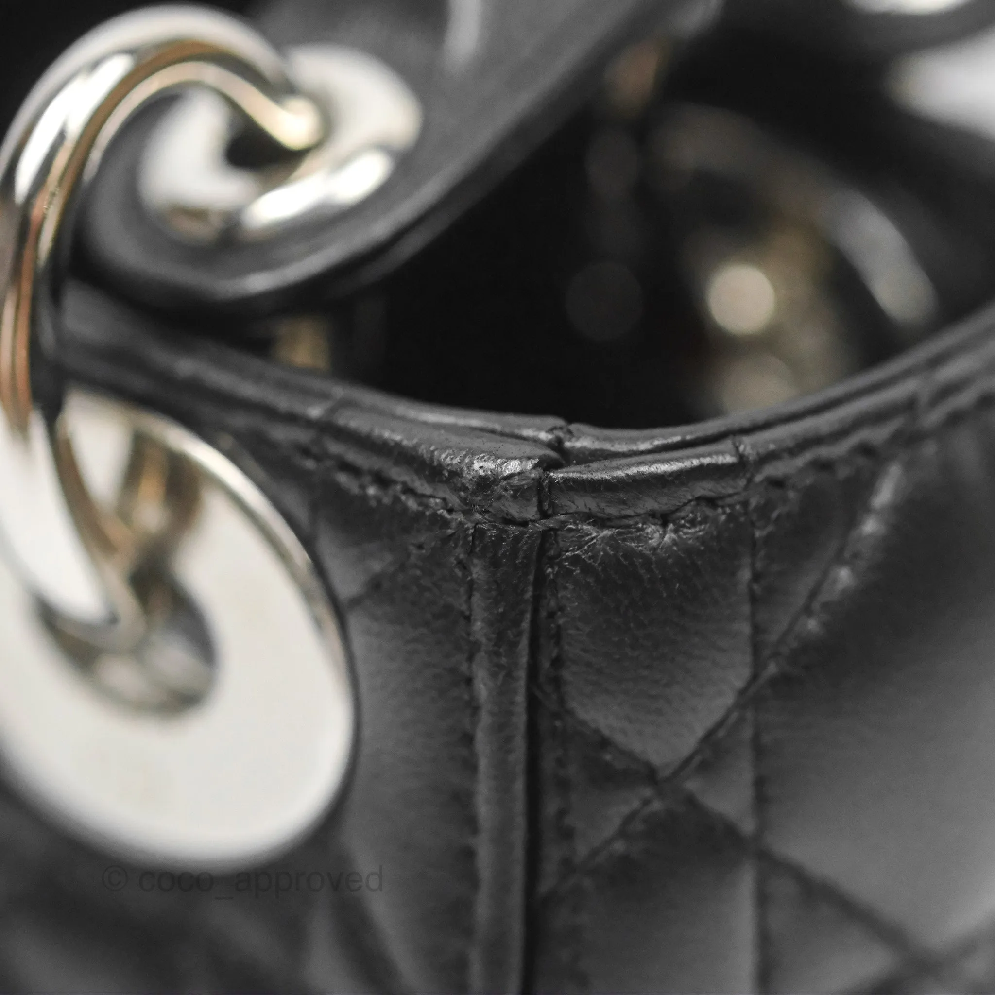 Christian Dior Cannage Mini Lady Dior Black Silver Hardware