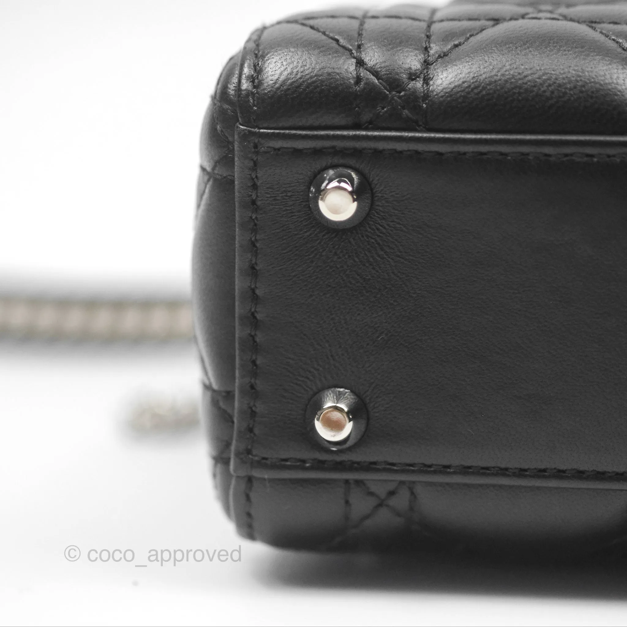 Christian Dior Cannage Mini Lady Dior Black Silver Hardware