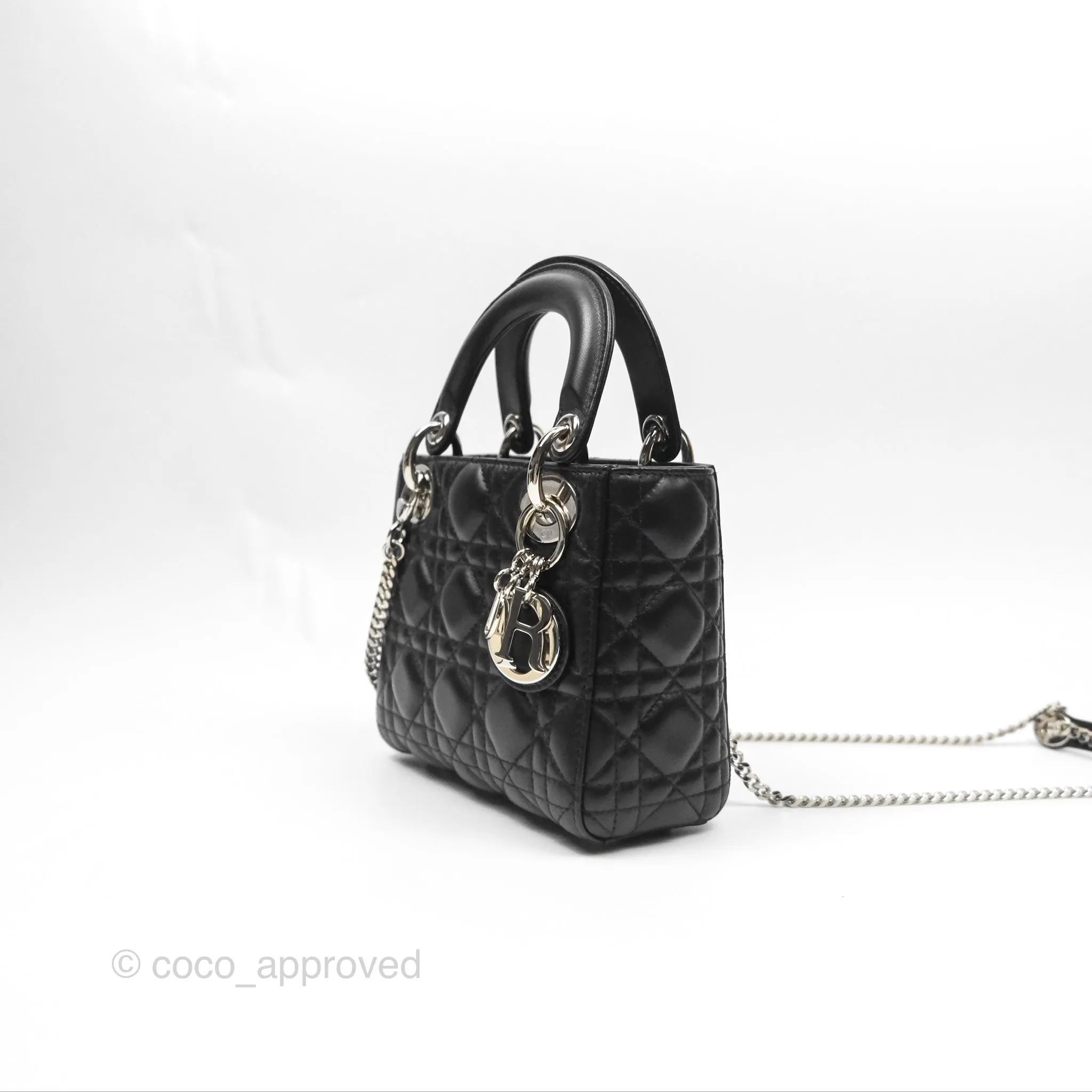 Christian Dior Cannage Mini Lady Dior Black Silver Hardware