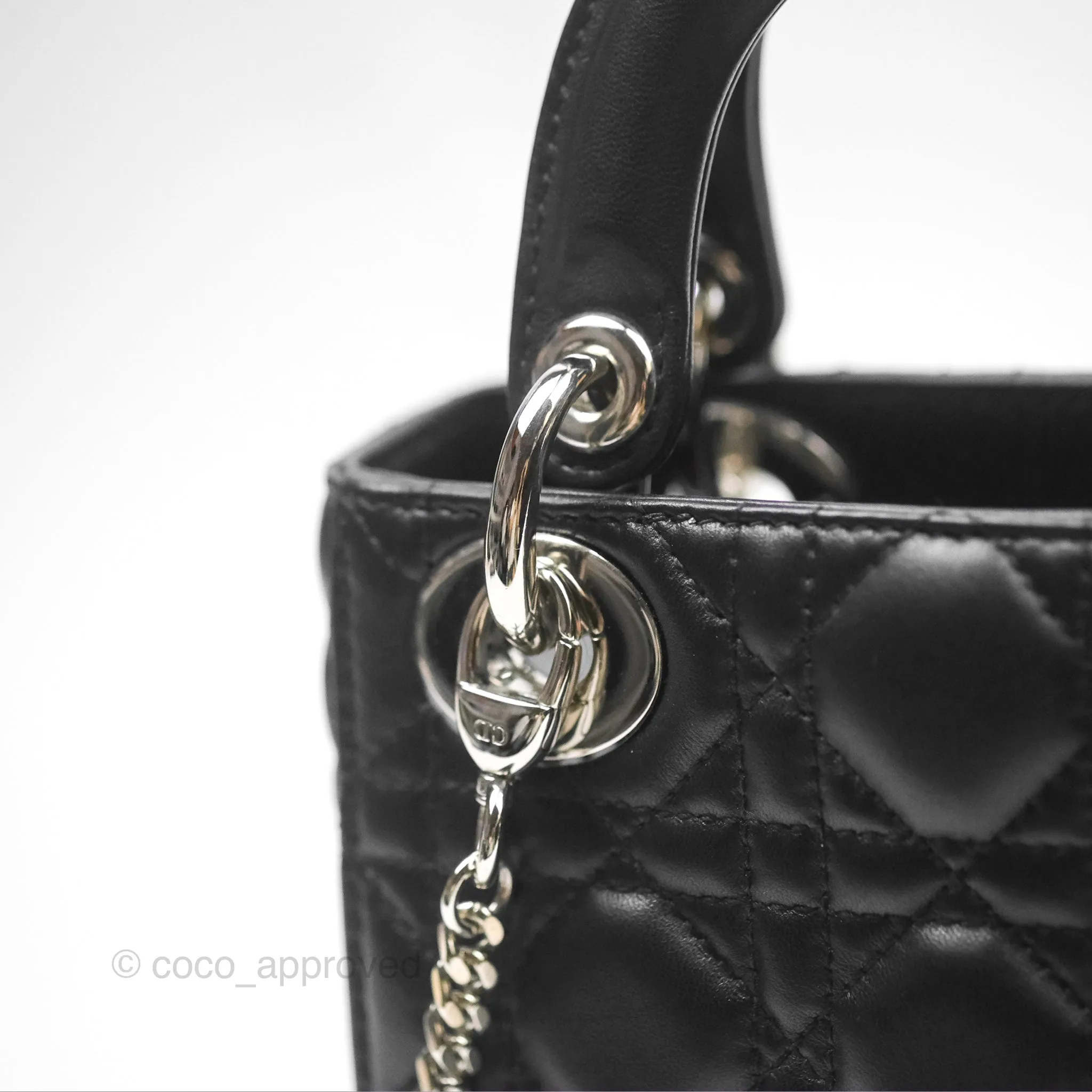 Christian Dior Cannage Mini Lady Dior Black Silver Hardware
