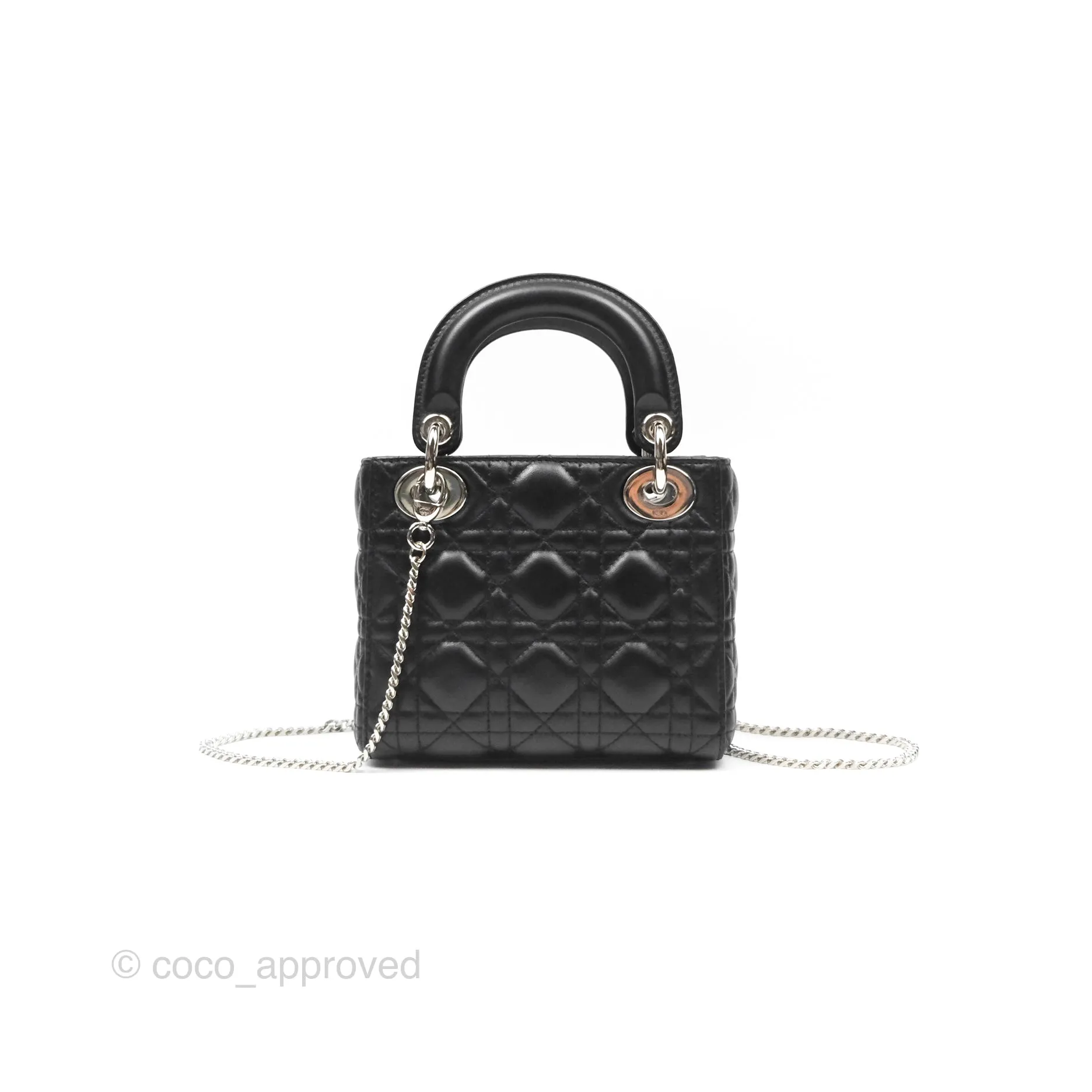 Christian Dior Cannage Mini Lady Dior Black Silver Hardware
