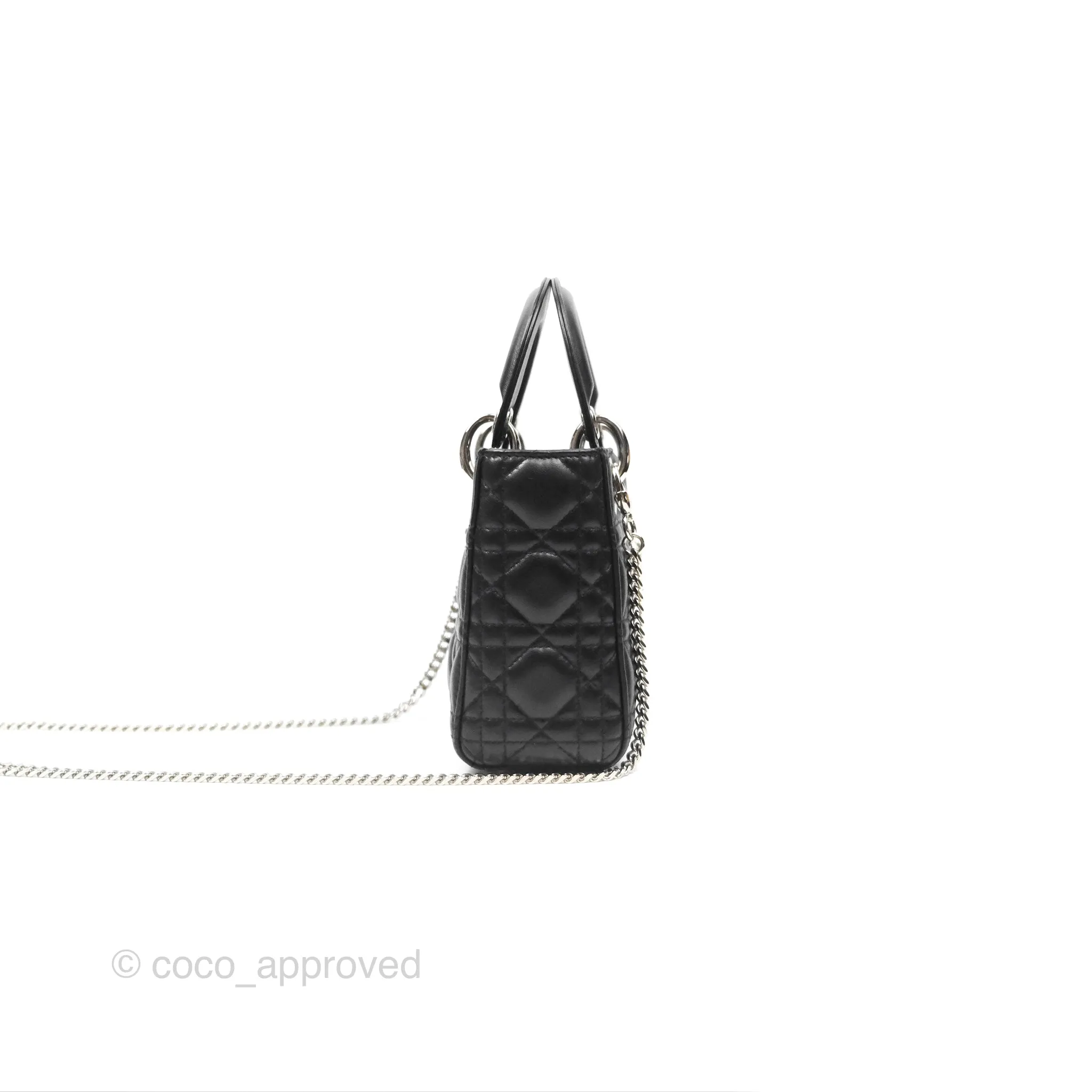 Christian Dior Cannage Mini Lady Dior Black Silver Hardware