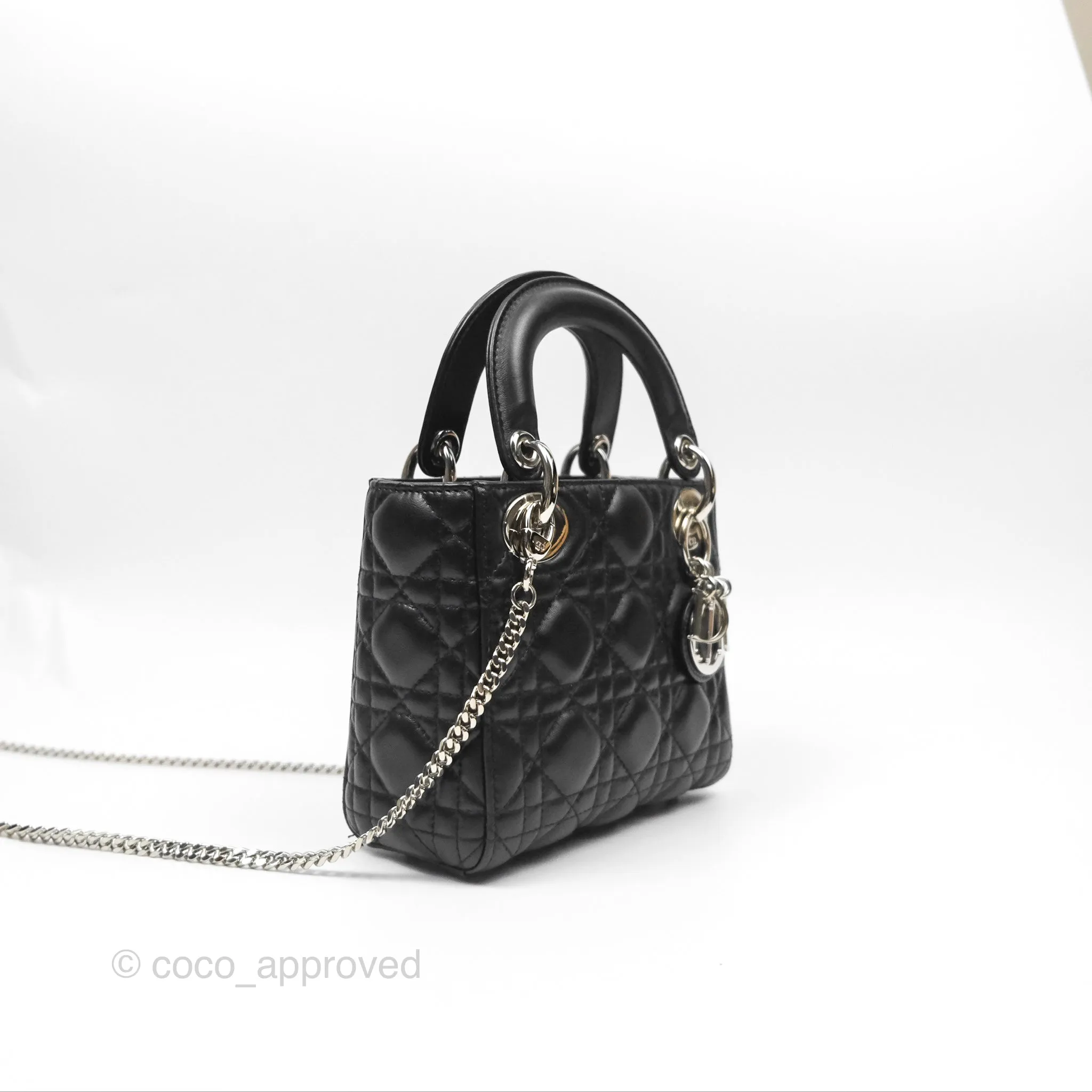 Christian Dior Cannage Mini Lady Dior Black Silver Hardware