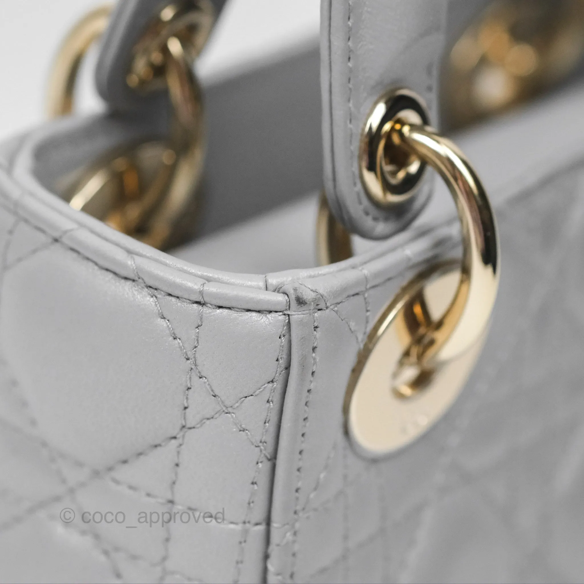 Christian Dior Cannage Mini Lady Dior Grey Gold Hardware