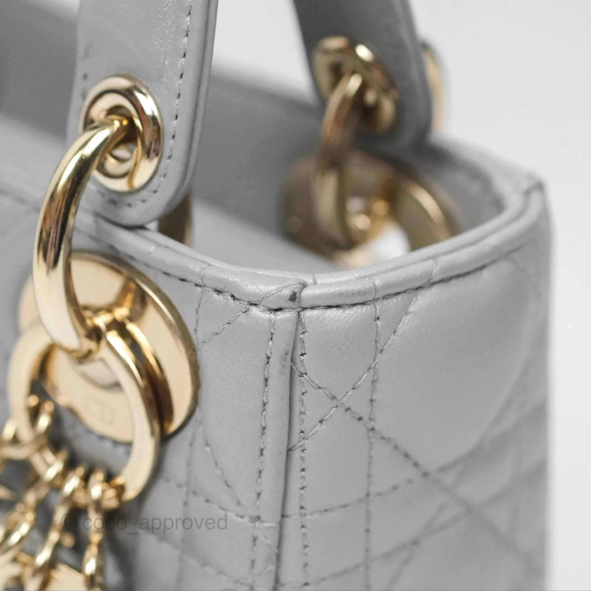 Christian Dior Cannage Mini Lady Dior Grey Gold Hardware