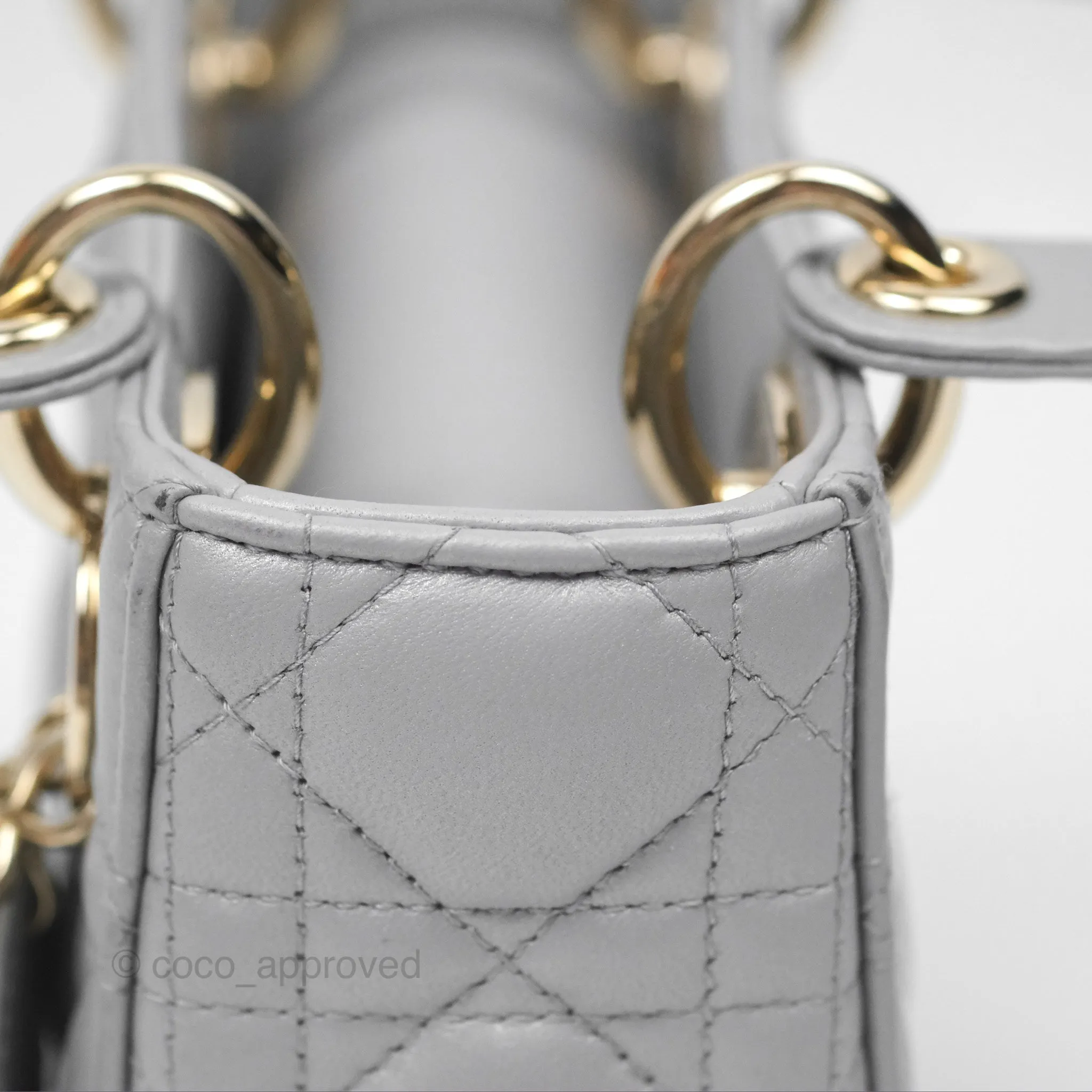Christian Dior Cannage Mini Lady Dior Grey Gold Hardware