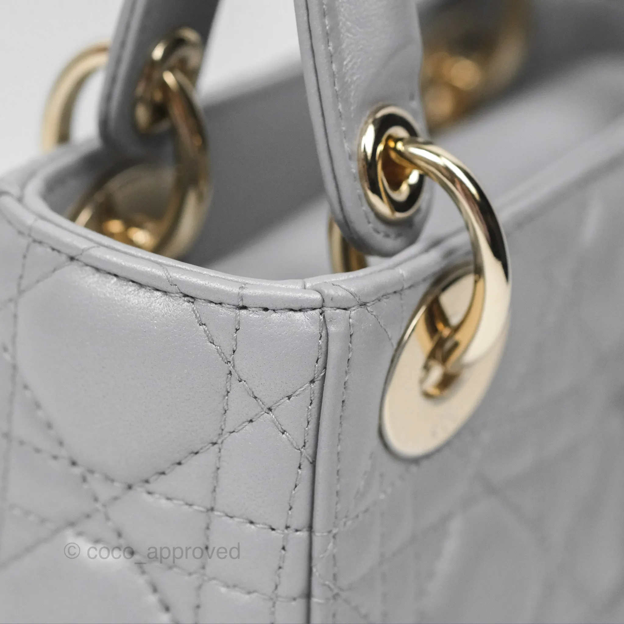Christian Dior Cannage Mini Lady Dior Grey Gold Hardware