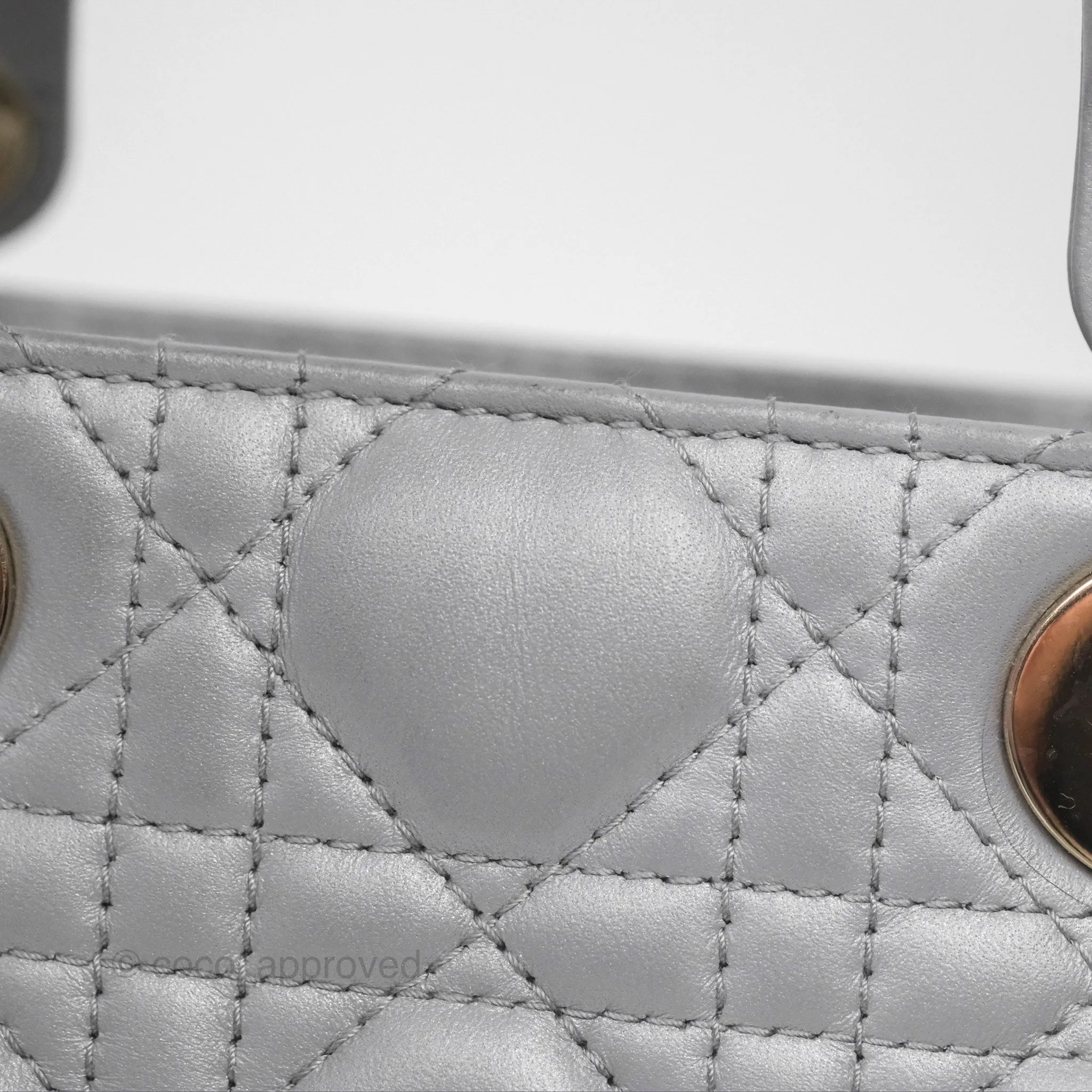 Christian Dior Cannage Mini Lady Dior Grey Gold Hardware