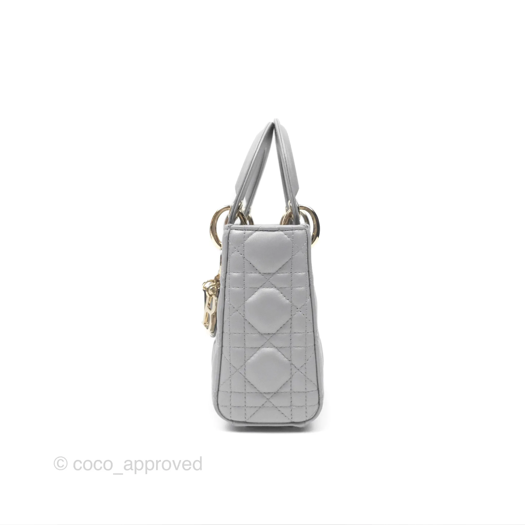 Christian Dior Cannage Mini Lady Dior Grey Gold Hardware