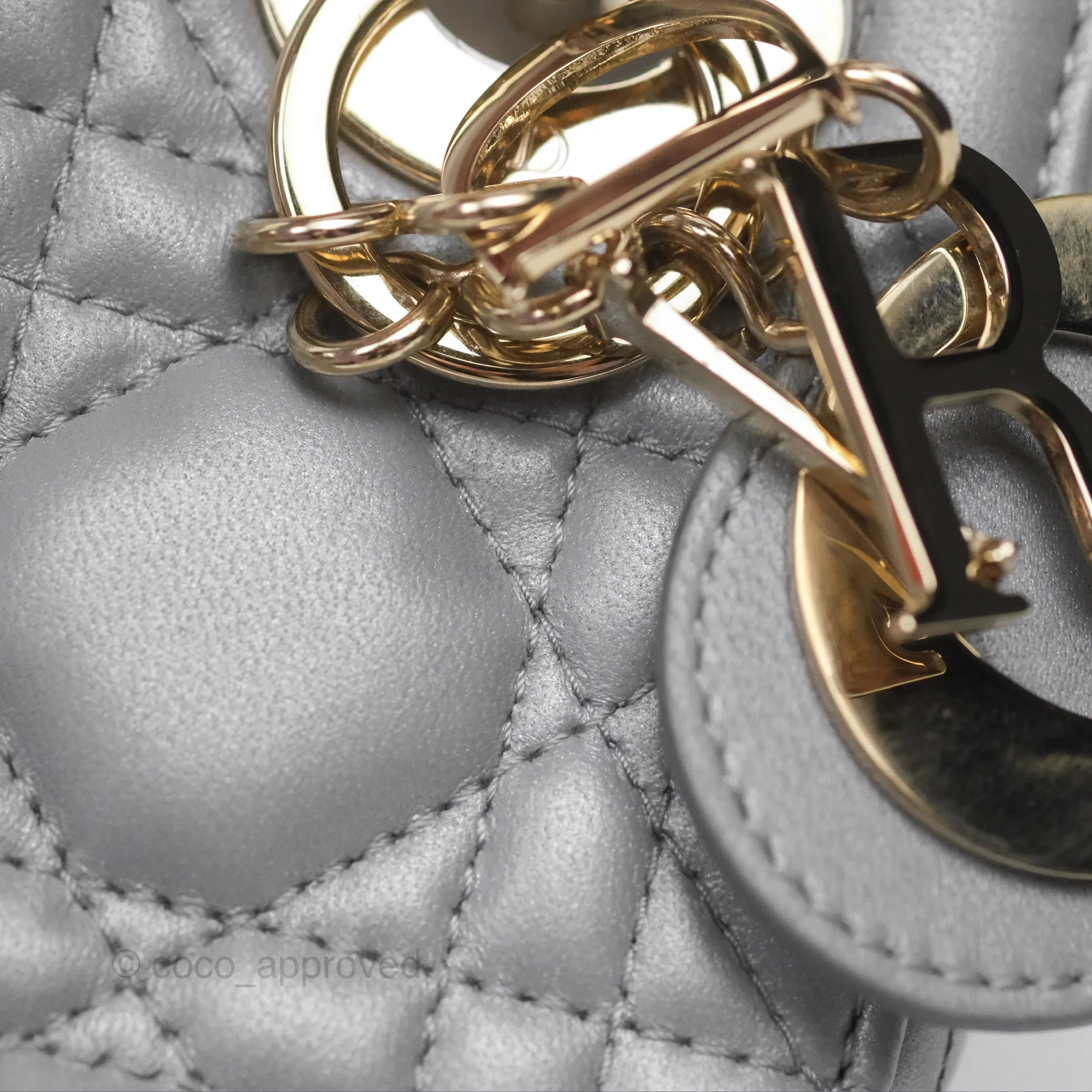 Christian Dior Cannage Mini Lady Dior Grey Gold Hardware