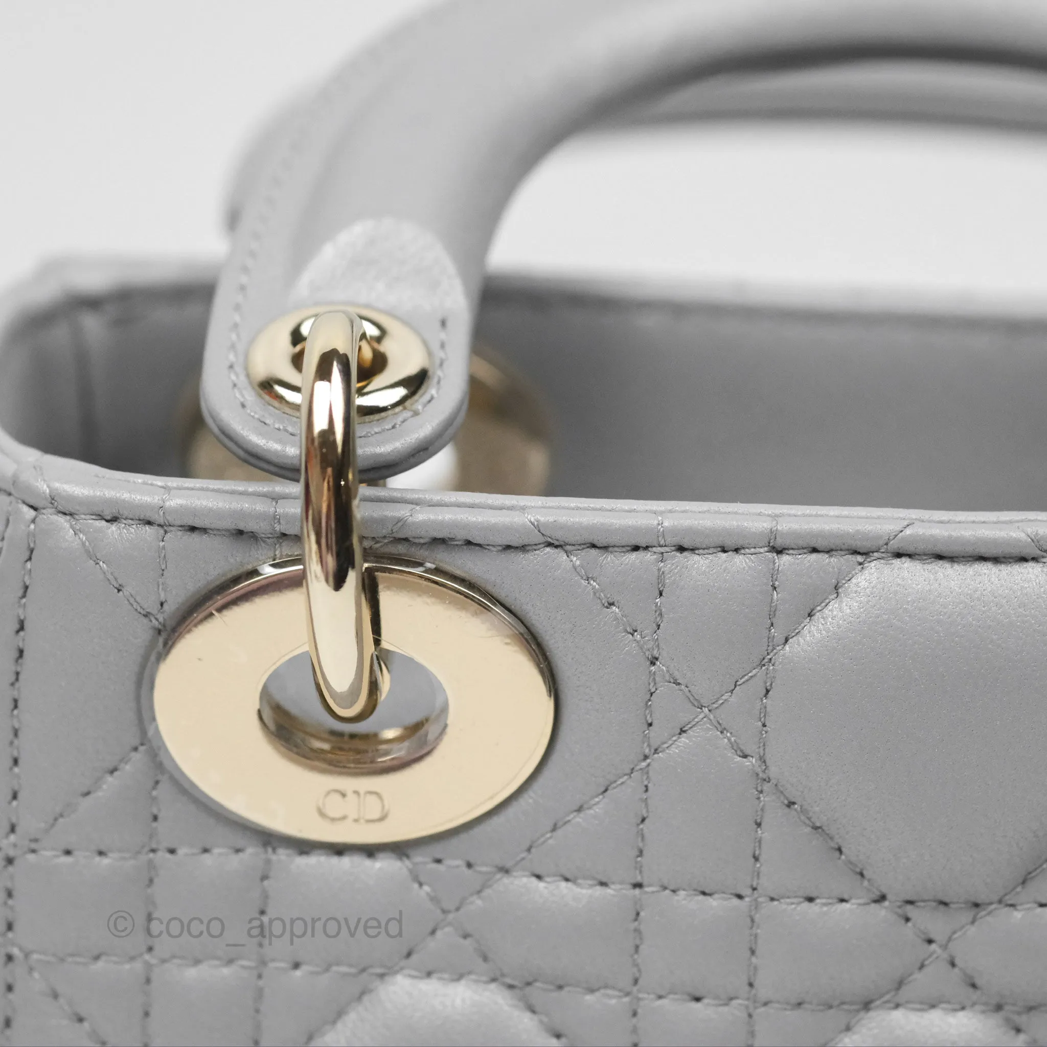 Christian Dior Cannage Mini Lady Dior Grey Gold Hardware