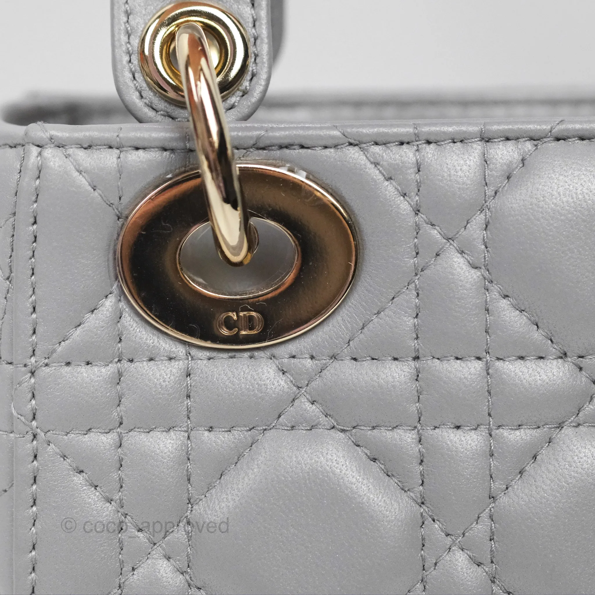 Christian Dior Cannage Mini Lady Dior Grey Gold Hardware