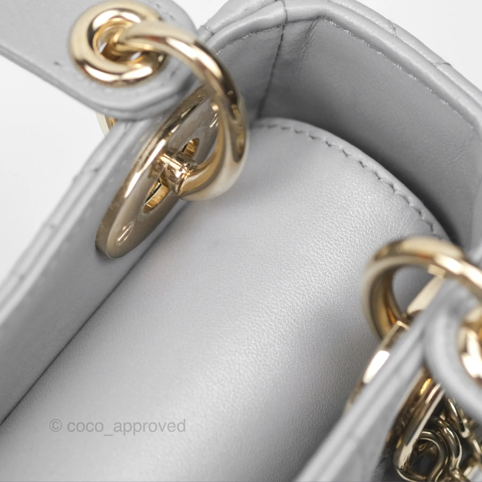 Christian Dior Cannage Mini Lady Dior Grey Gold Hardware