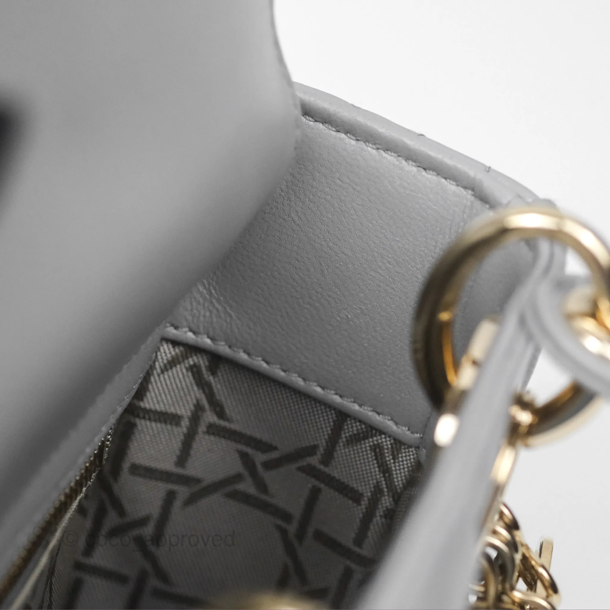 Christian Dior Cannage Mini Lady Dior Grey Gold Hardware