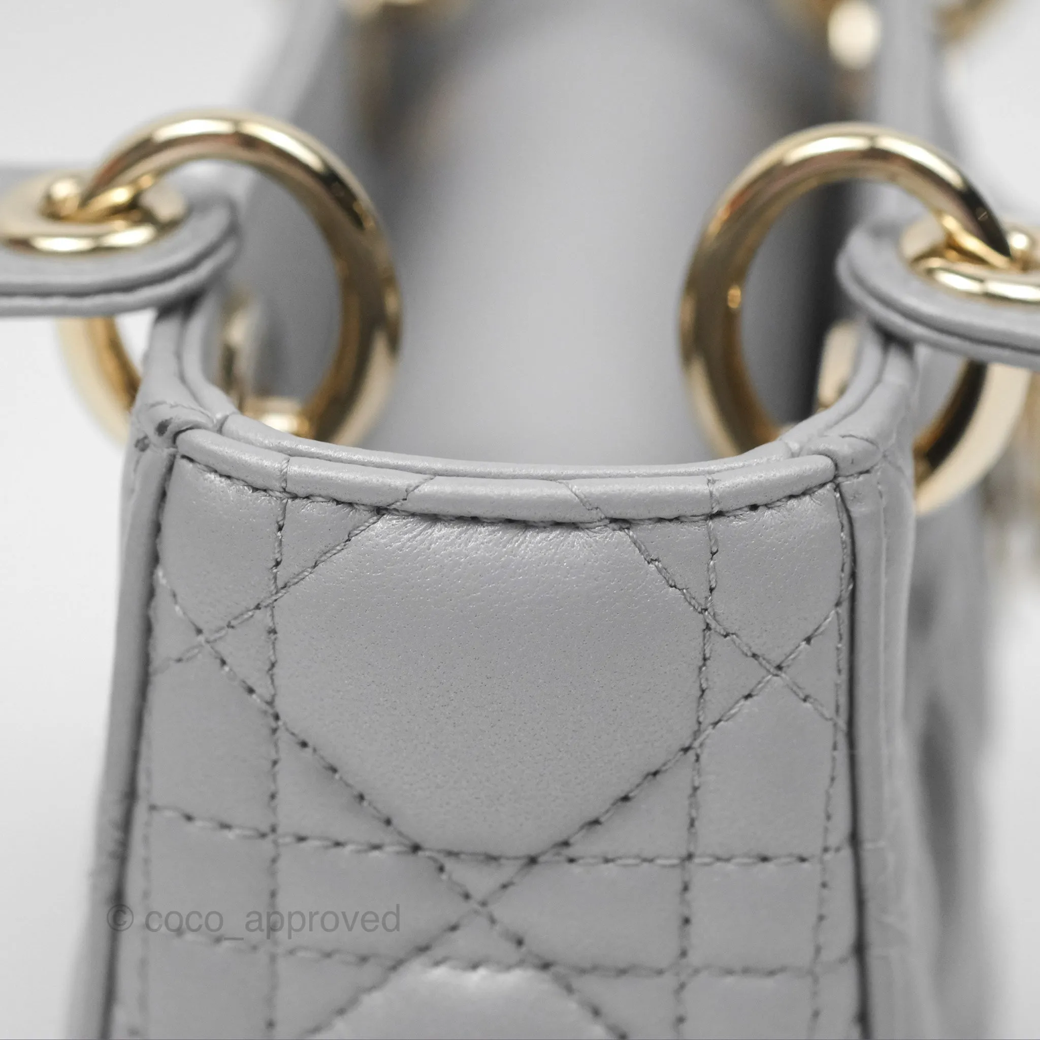 Christian Dior Cannage Mini Lady Dior Grey Gold Hardware