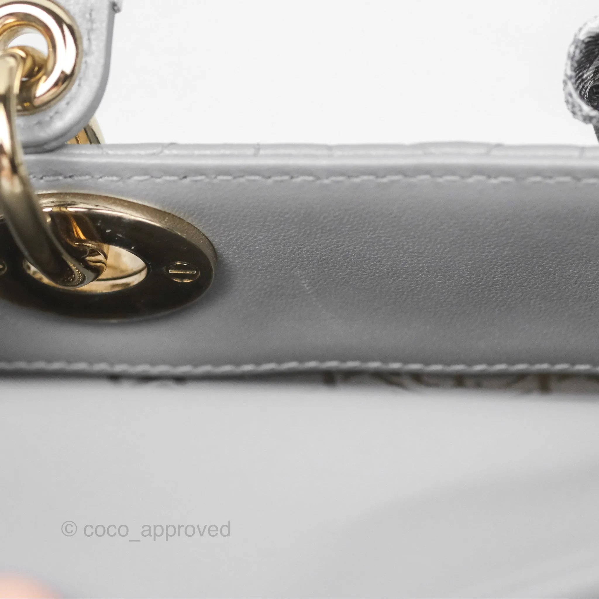 Christian Dior Cannage Mini Lady Dior Grey Gold Hardware