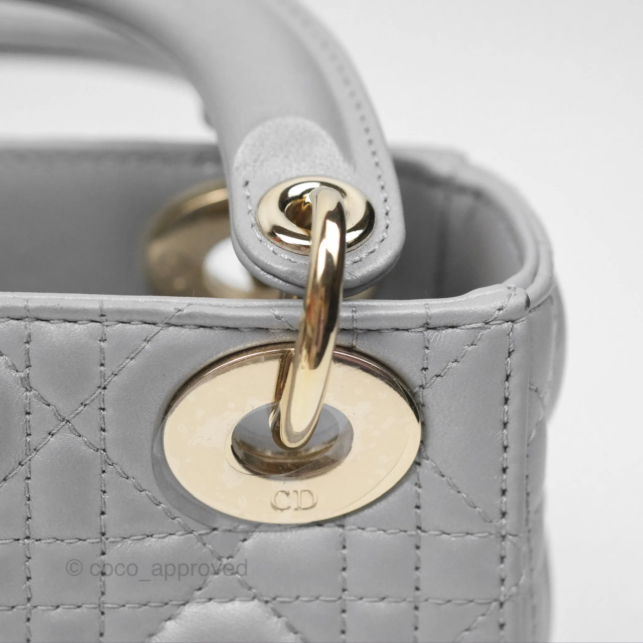 Christian Dior Cannage Mini Lady Dior Grey Gold Hardware