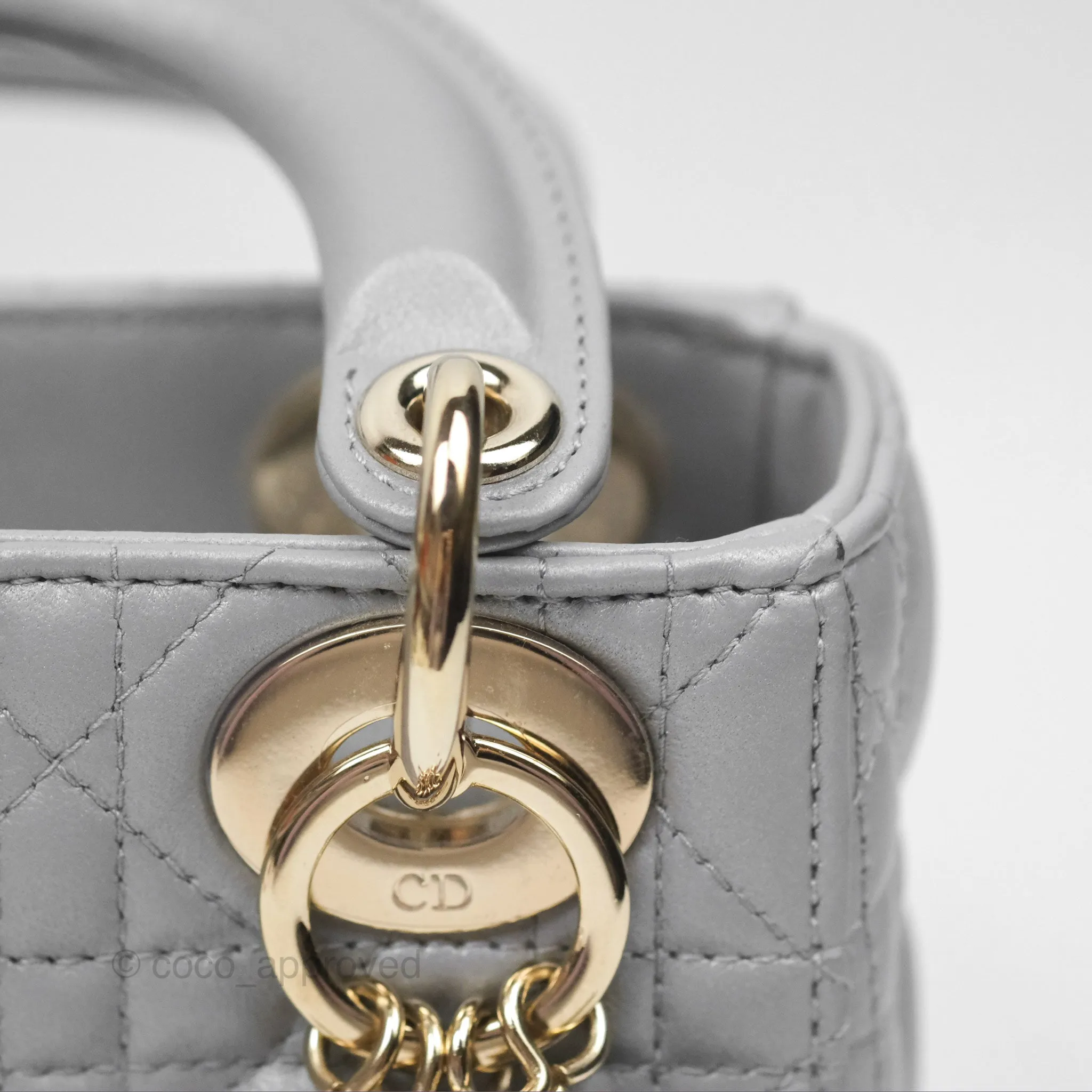 Christian Dior Cannage Mini Lady Dior Grey Gold Hardware