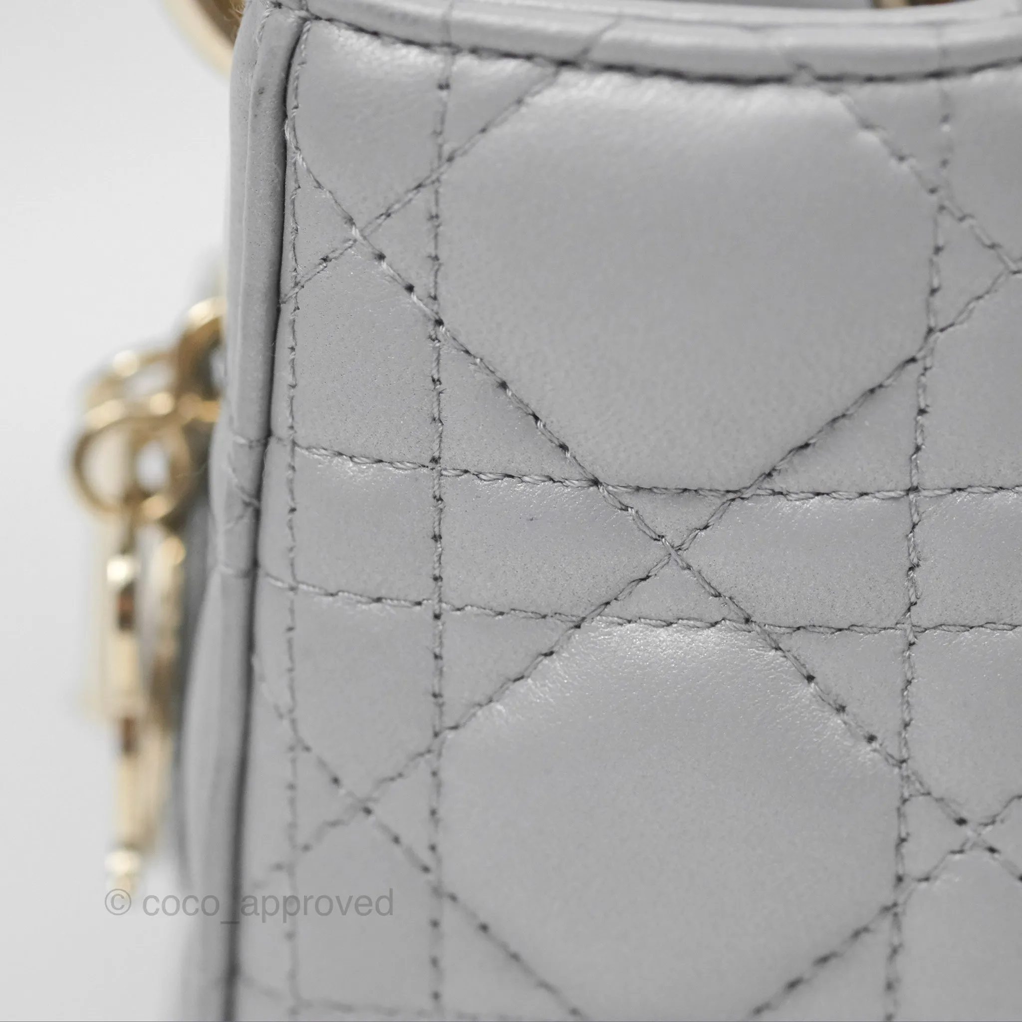 Christian Dior Cannage Mini Lady Dior Grey Gold Hardware