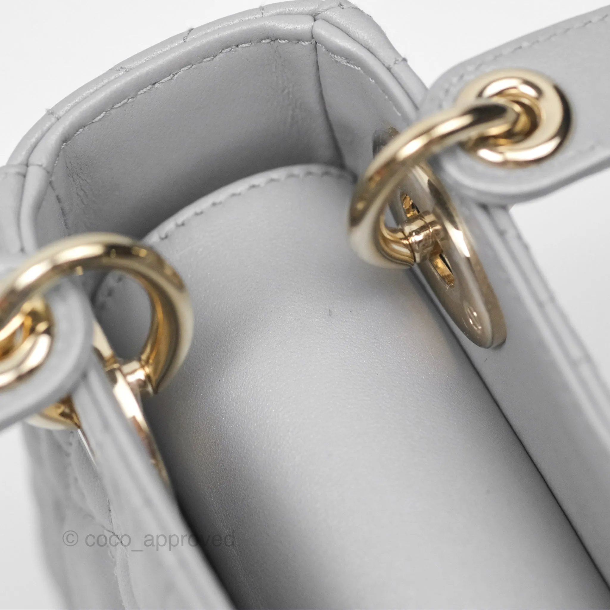 Christian Dior Cannage Mini Lady Dior Grey Gold Hardware