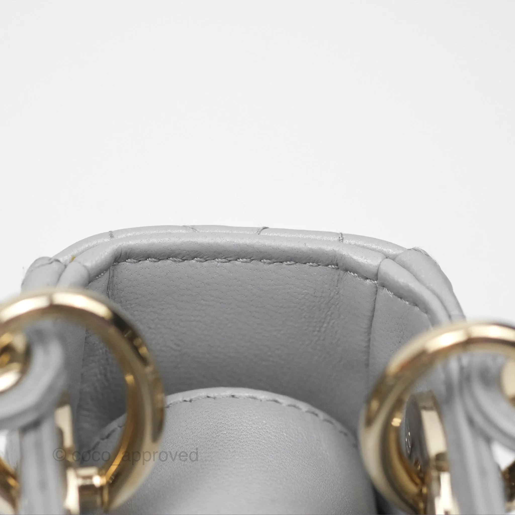 Christian Dior Cannage Mini Lady Dior Grey Gold Hardware
