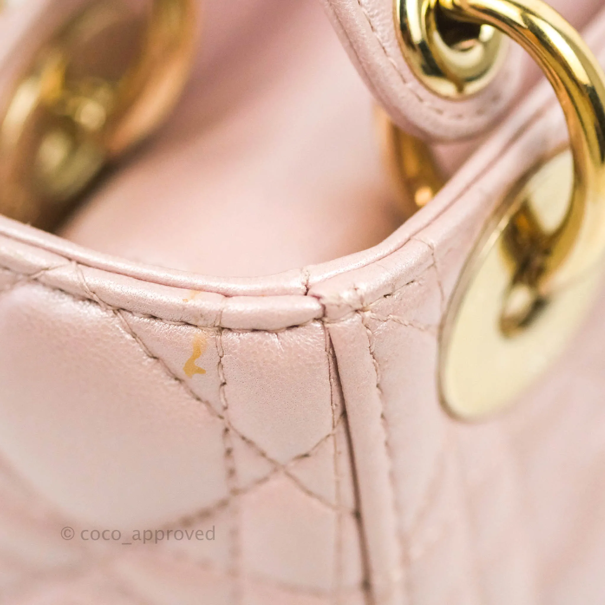Christian Dior Cannage Mini Lady Dior Iridescent Light Pink Gold Hardware