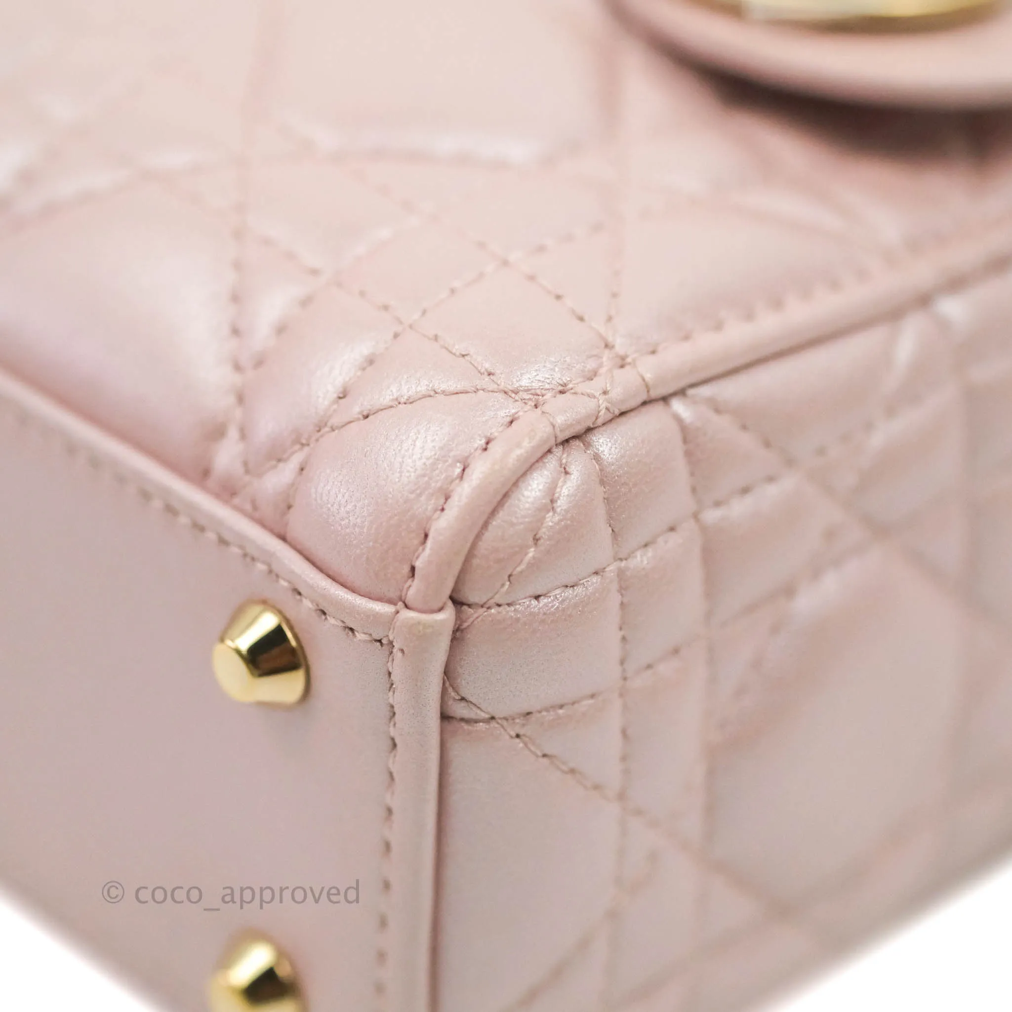 Christian Dior Cannage Mini Lady Dior Iridescent Light Pink Gold Hardware