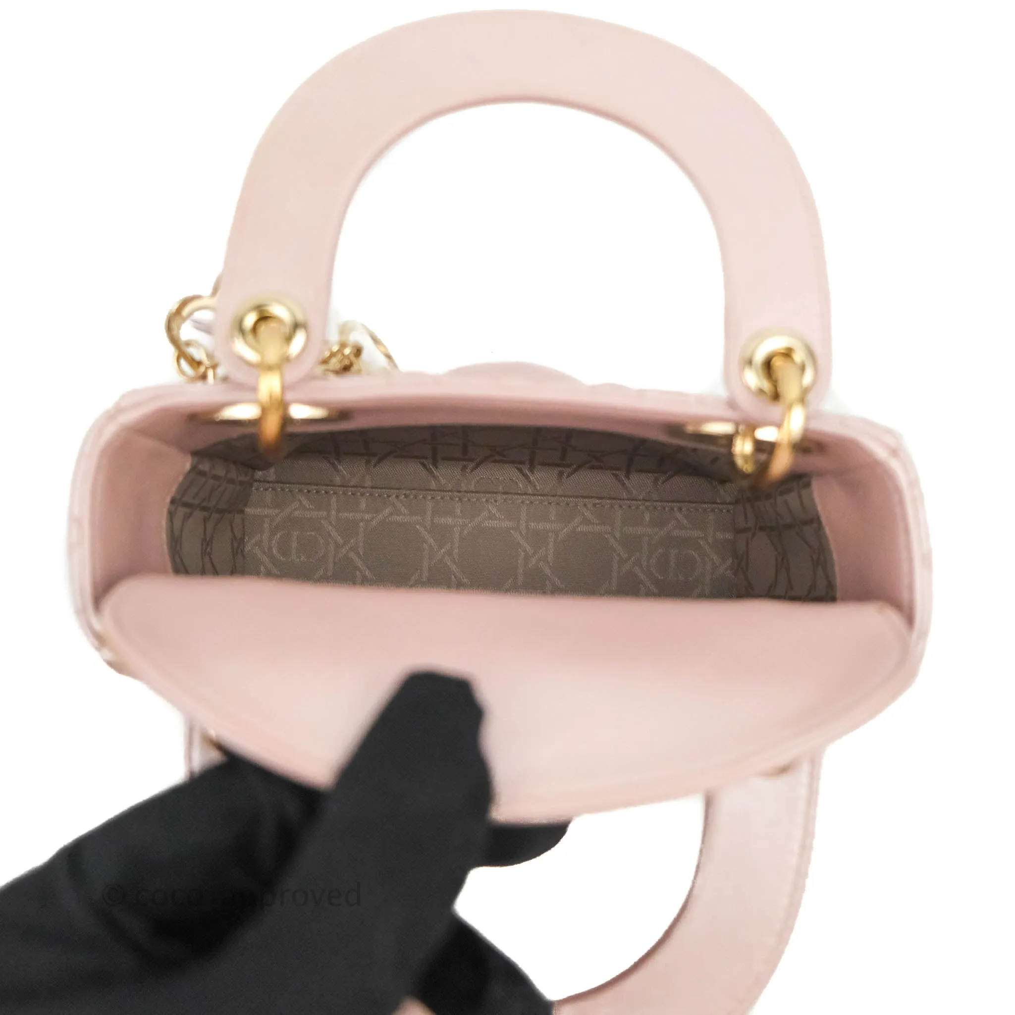 Christian Dior Cannage Mini Lady Dior Iridescent Light Pink Gold Hardware