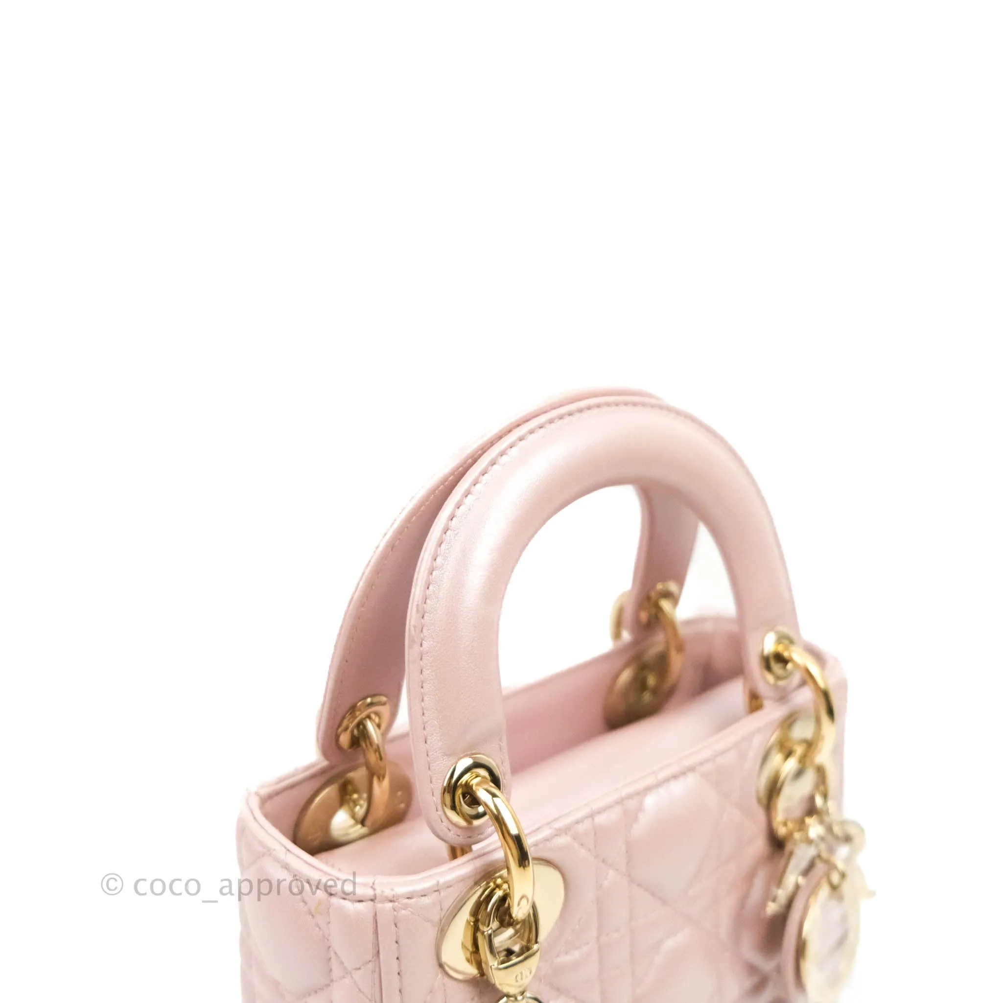 Christian Dior Cannage Mini Lady Dior Iridescent Light Pink Gold Hardware