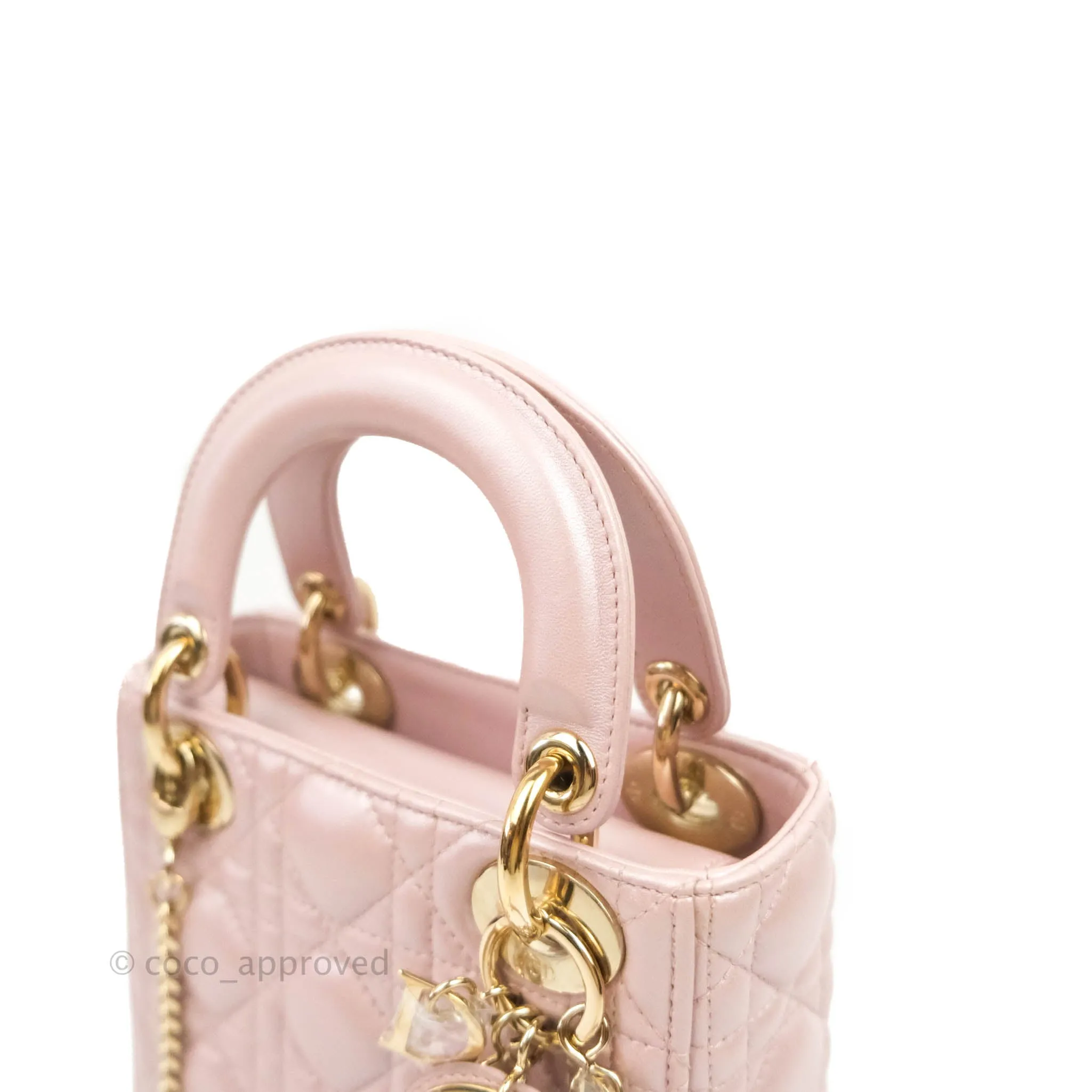 Christian Dior Cannage Mini Lady Dior Iridescent Light Pink Gold Hardware