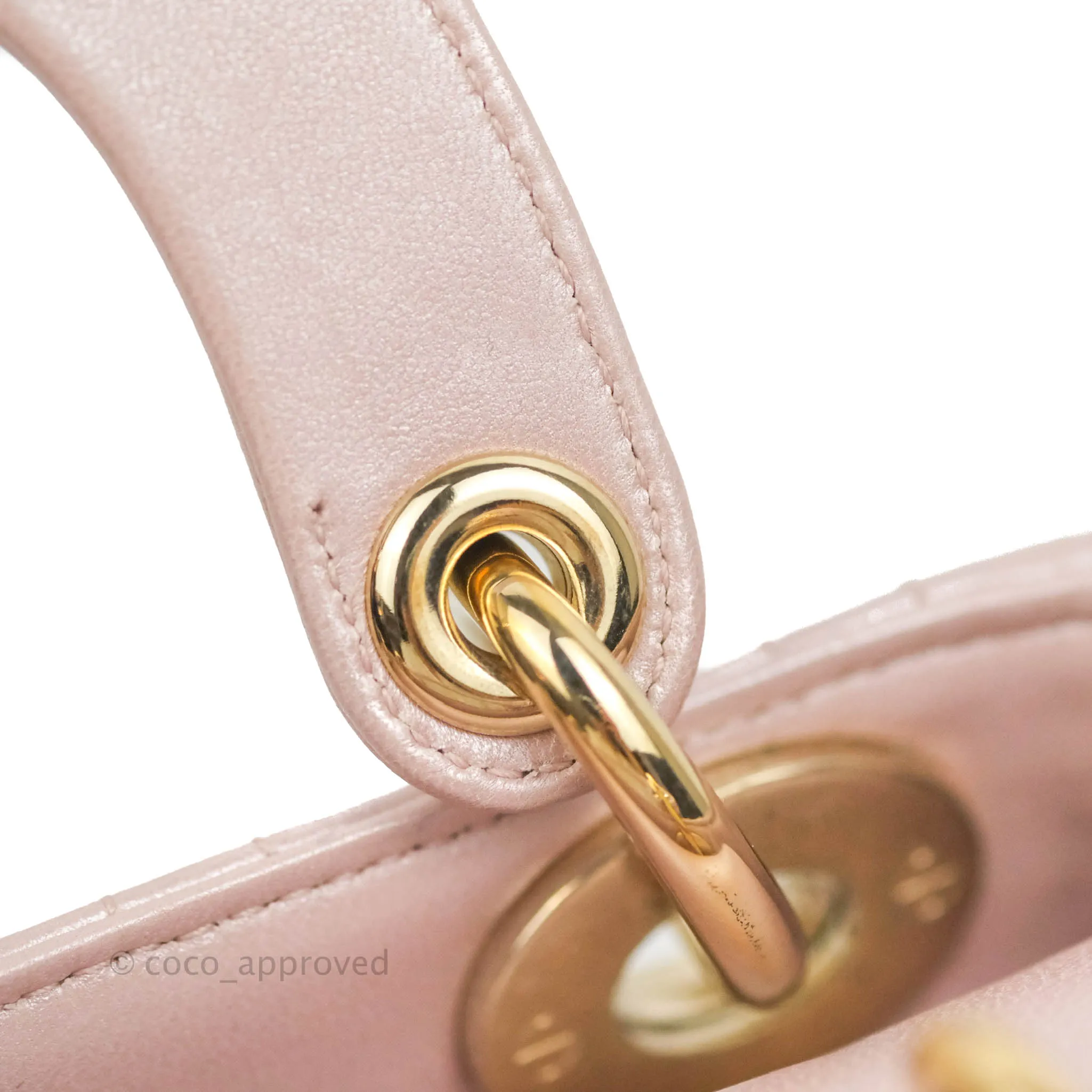 Christian Dior Cannage Mini Lady Dior Iridescent Light Pink Gold Hardware