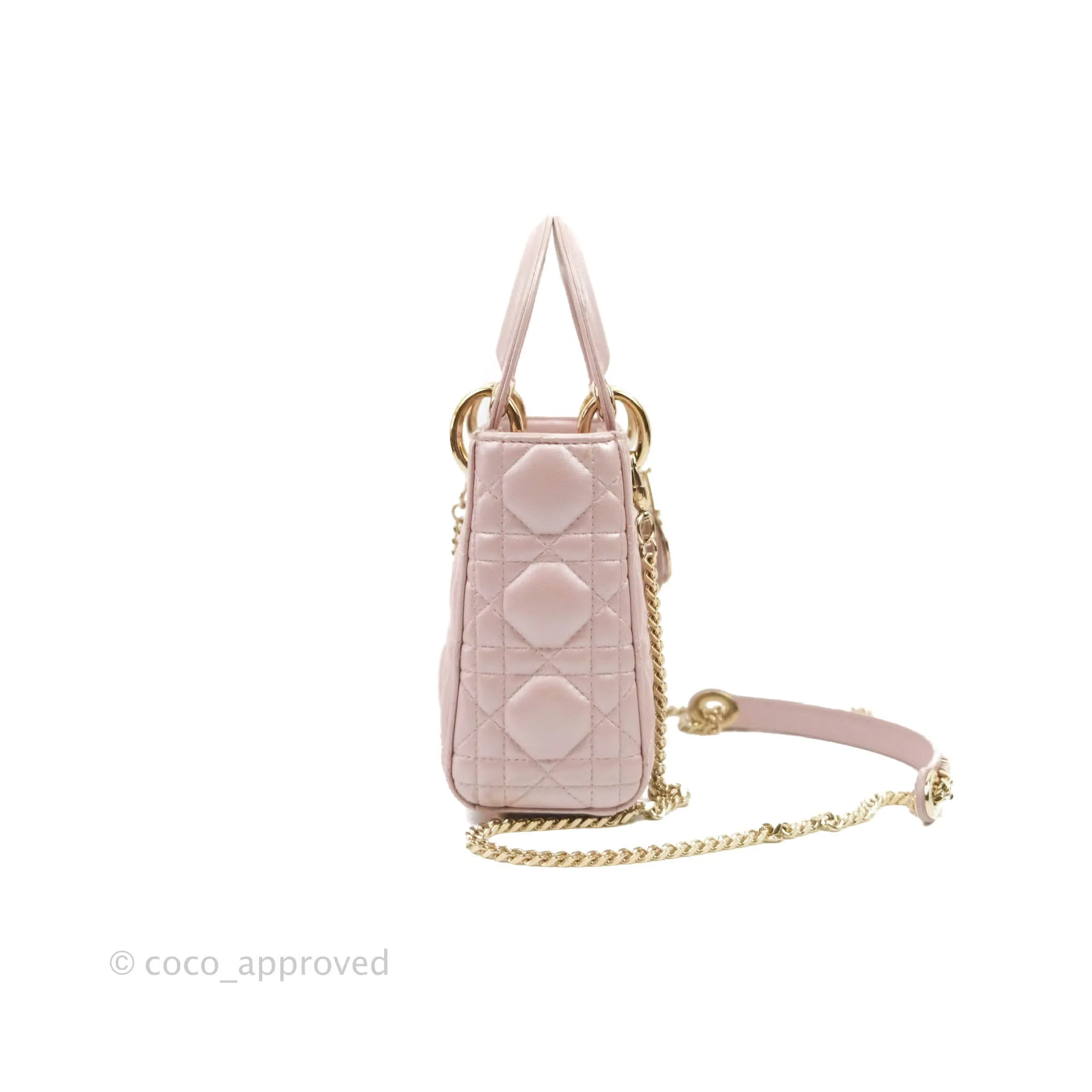 Christian Dior Cannage Mini Lady Dior Iridescent Light Pink Gold Hardware