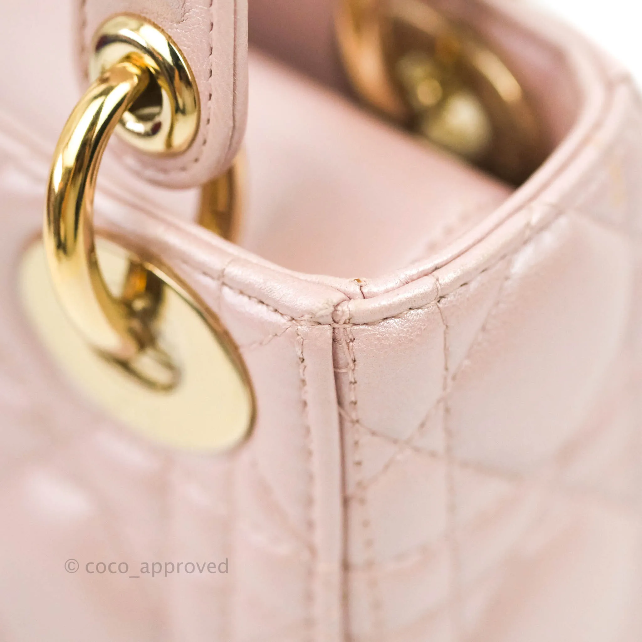 Christian Dior Cannage Mini Lady Dior Iridescent Light Pink Gold Hardware