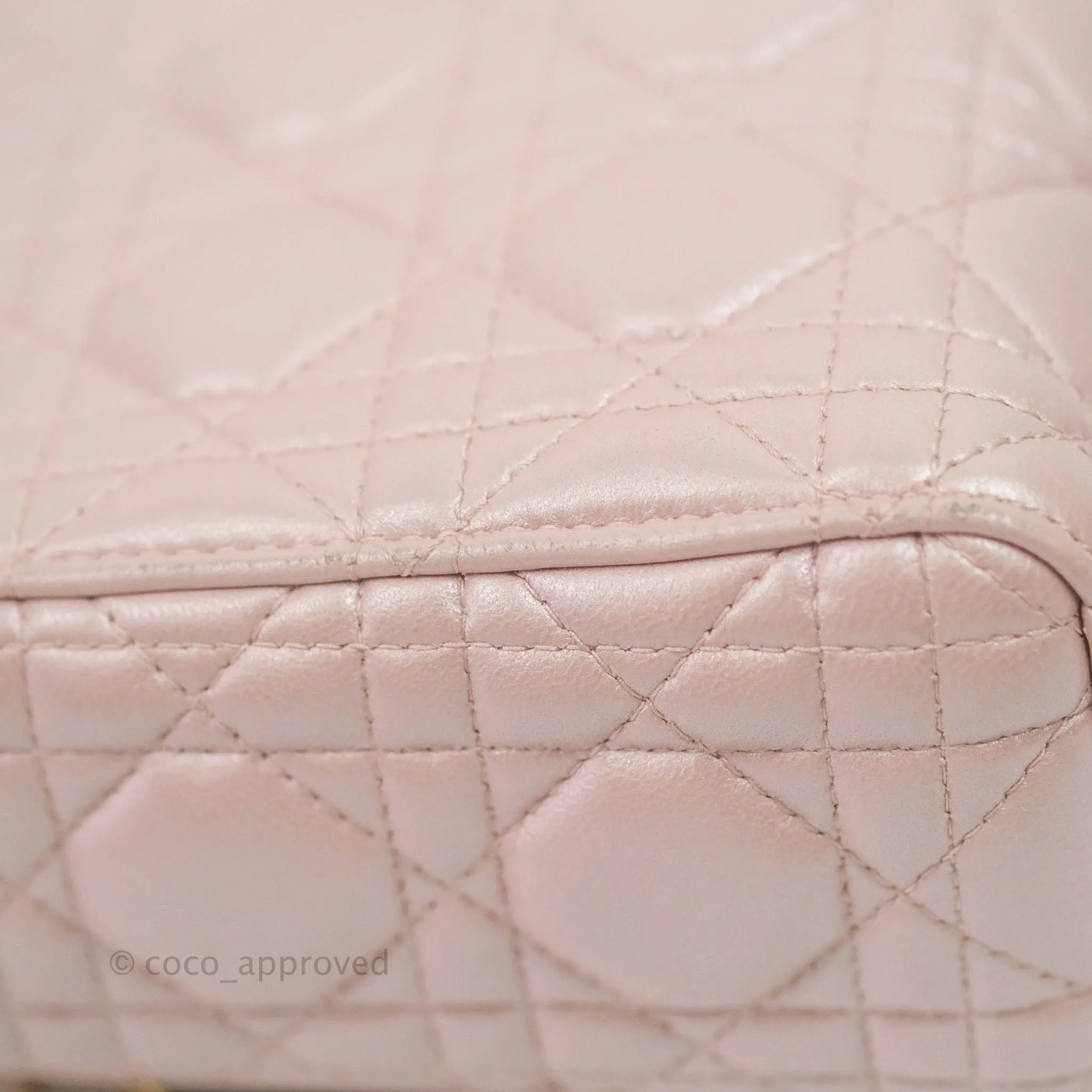 Christian Dior Cannage Mini Lady Dior Iridescent Light Pink Gold Hardware