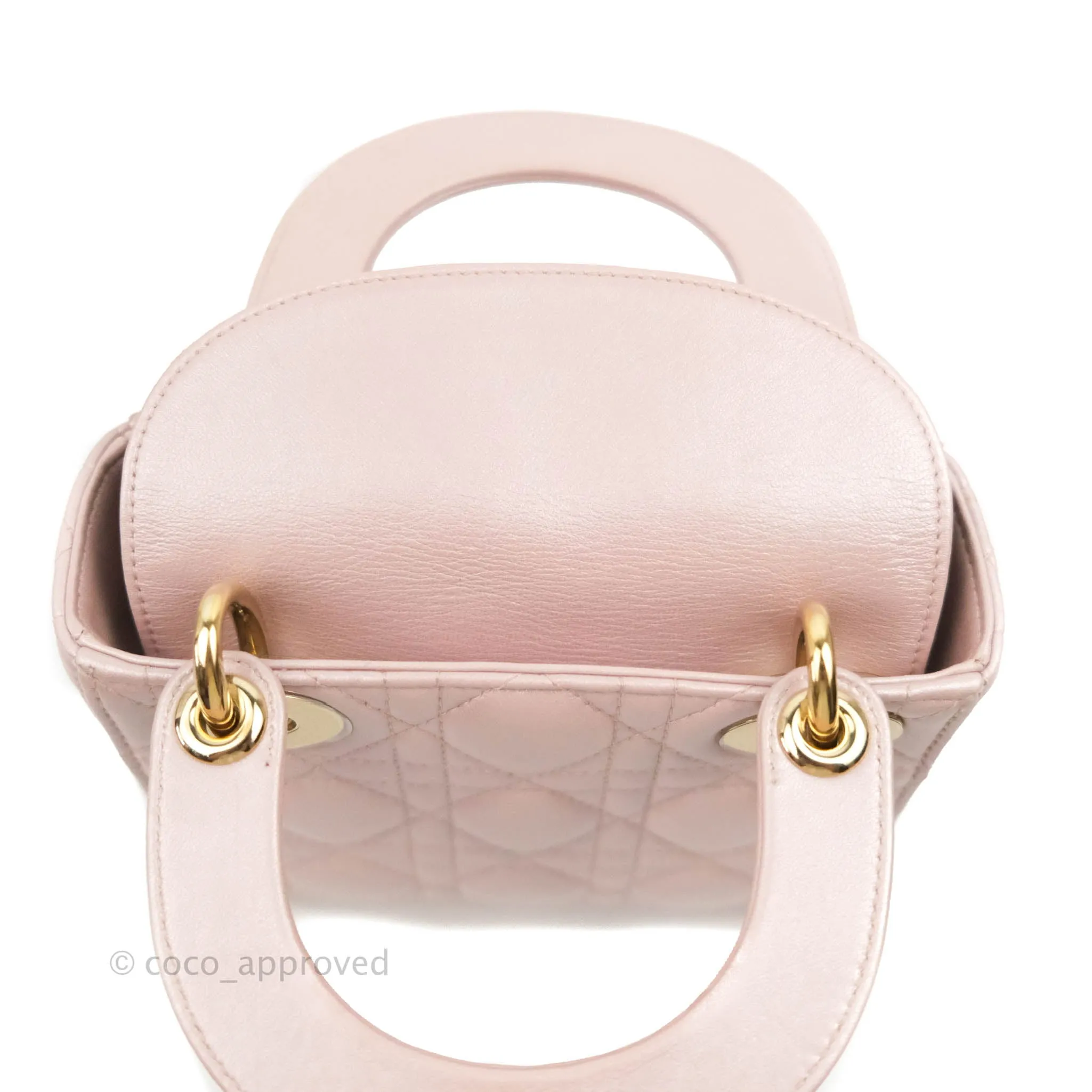 Christian Dior Cannage Mini Lady Dior Iridescent Light Pink Gold Hardware