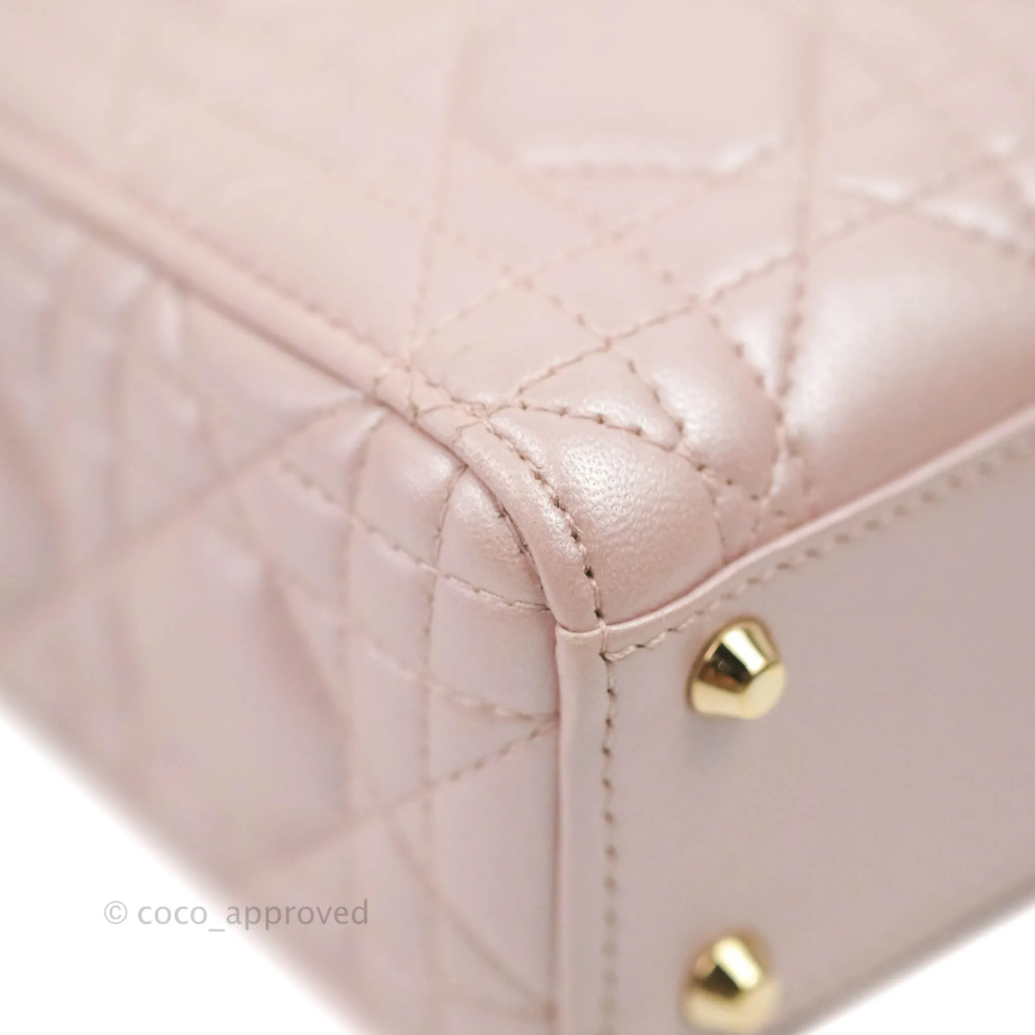 Christian Dior Cannage Mini Lady Dior Iridescent Light Pink Gold Hardware