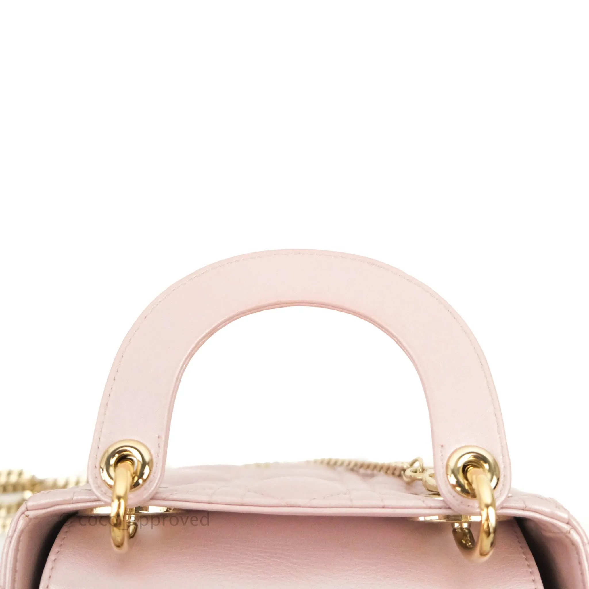 Christian Dior Cannage Mini Lady Dior Iridescent Light Pink Gold Hardware