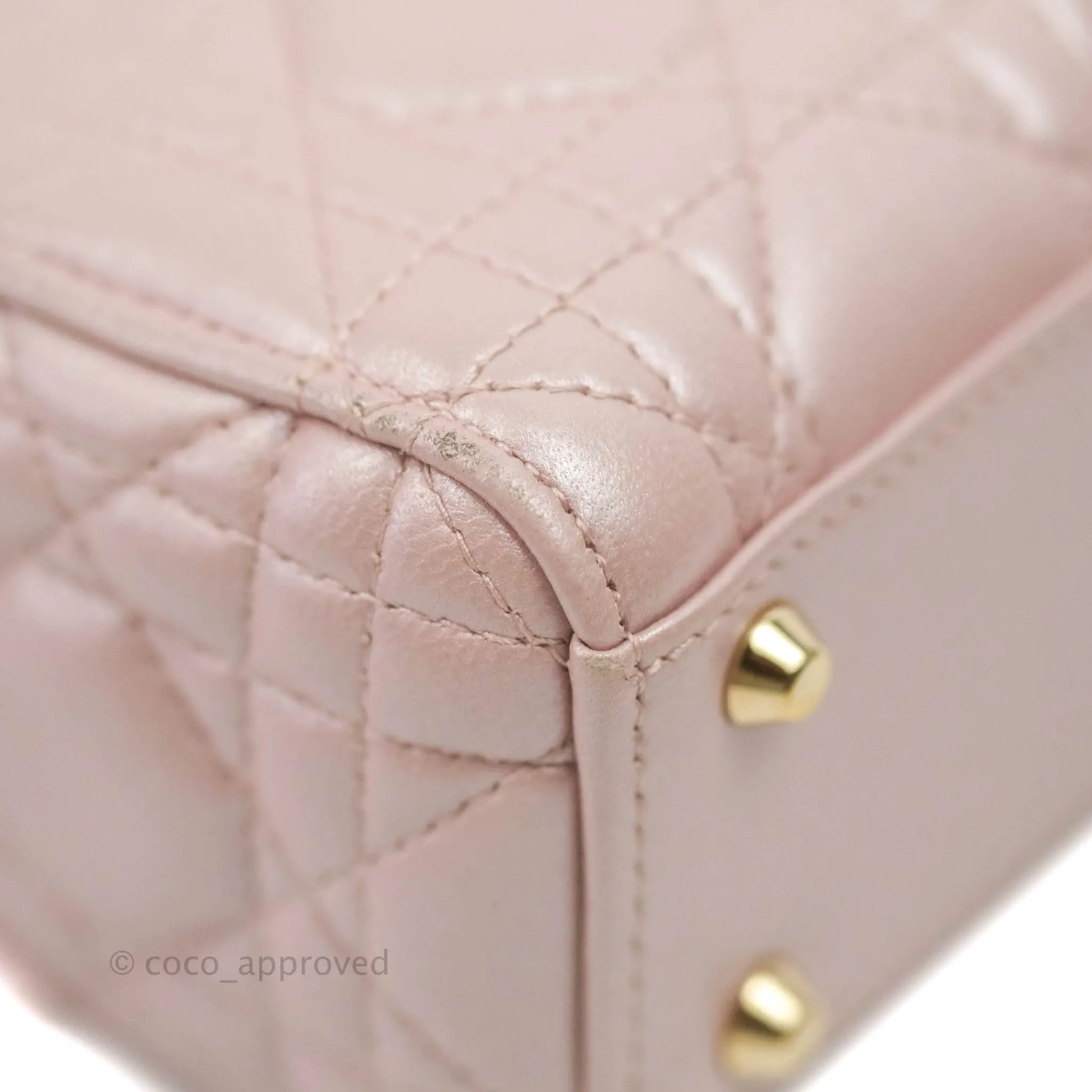 Christian Dior Cannage Mini Lady Dior Iridescent Light Pink Gold Hardware