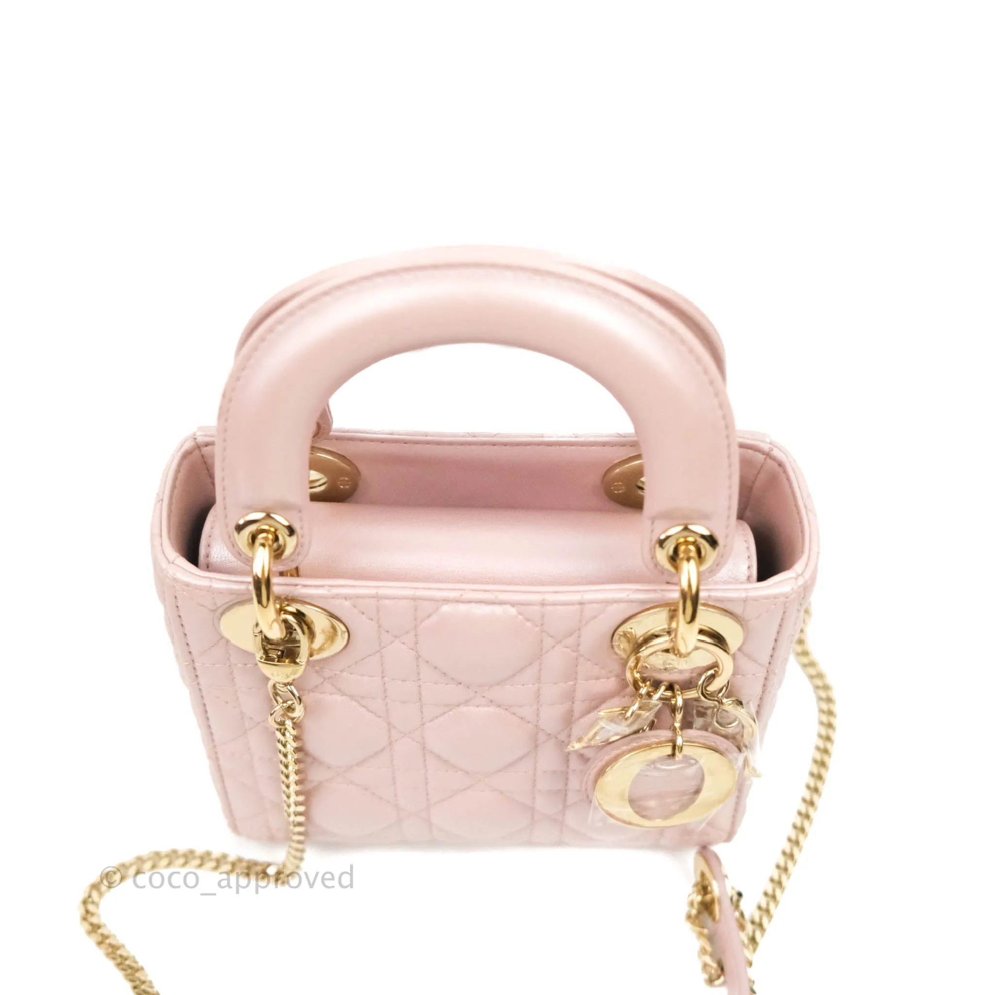 Christian Dior Cannage Mini Lady Dior Iridescent Light Pink Gold Hardware