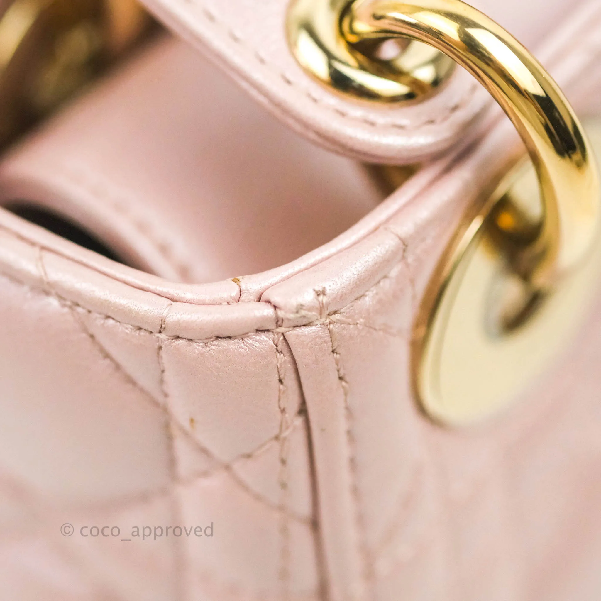 Christian Dior Cannage Mini Lady Dior Iridescent Light Pink Gold Hardware